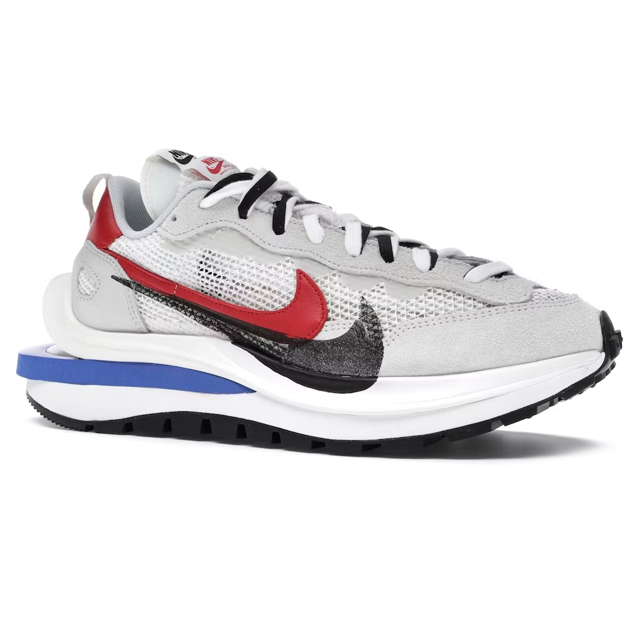 Front view of Nike x Sacai Vaporwaffle Sail Sport Fuchsia Sneaker CV1363-100