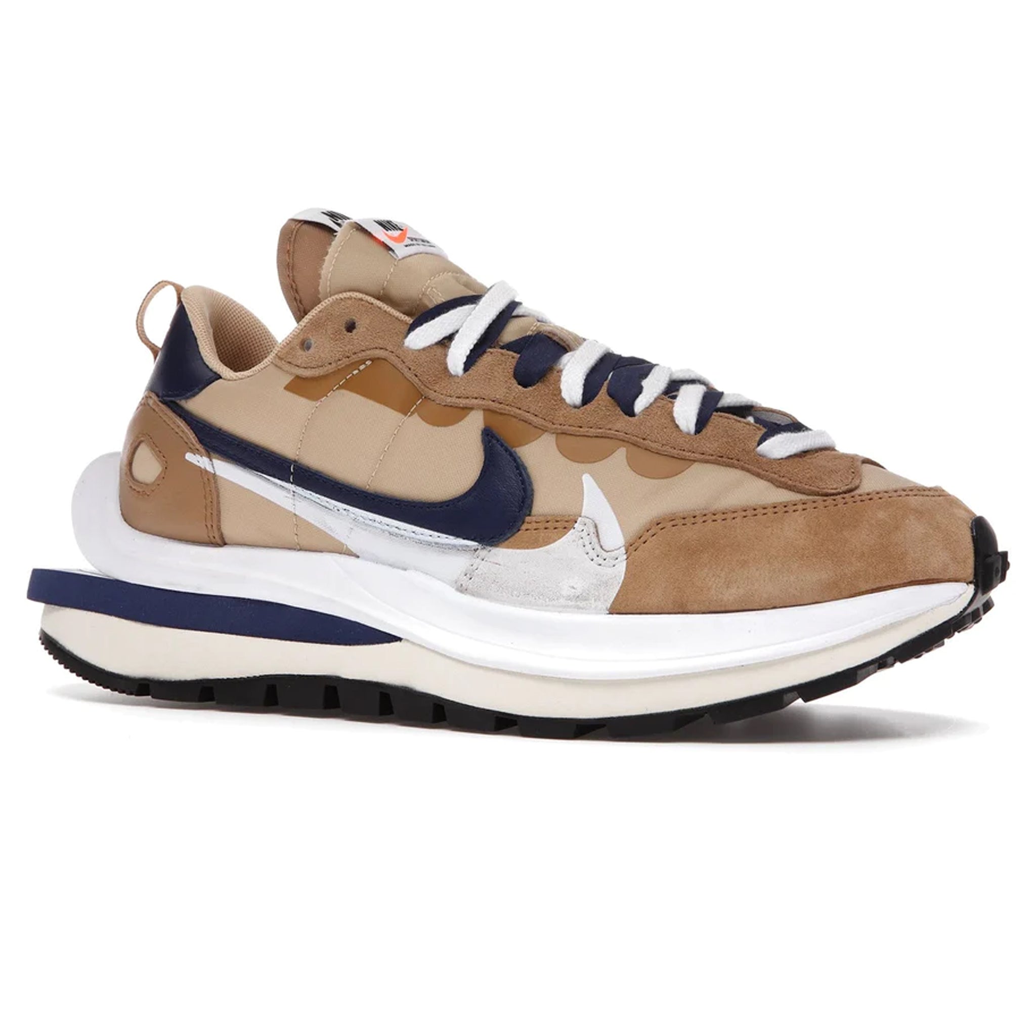 Front view of Nike x Sacai Vaporwaffle Sesame Blue Void Sneaker DD1875-200