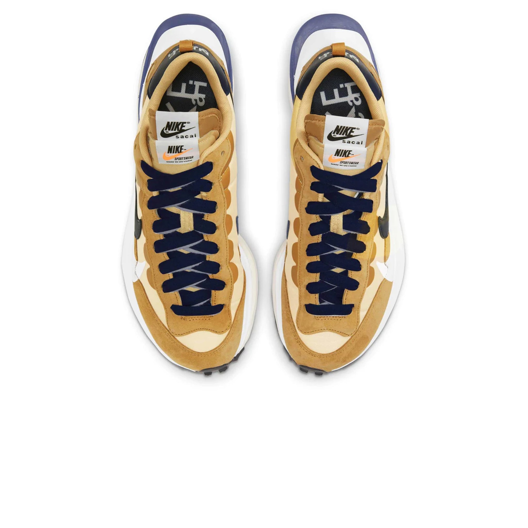 Top down view of Nike x Sacai Vaporwaffle Sesame Blue Void Sneaker DD1875-200