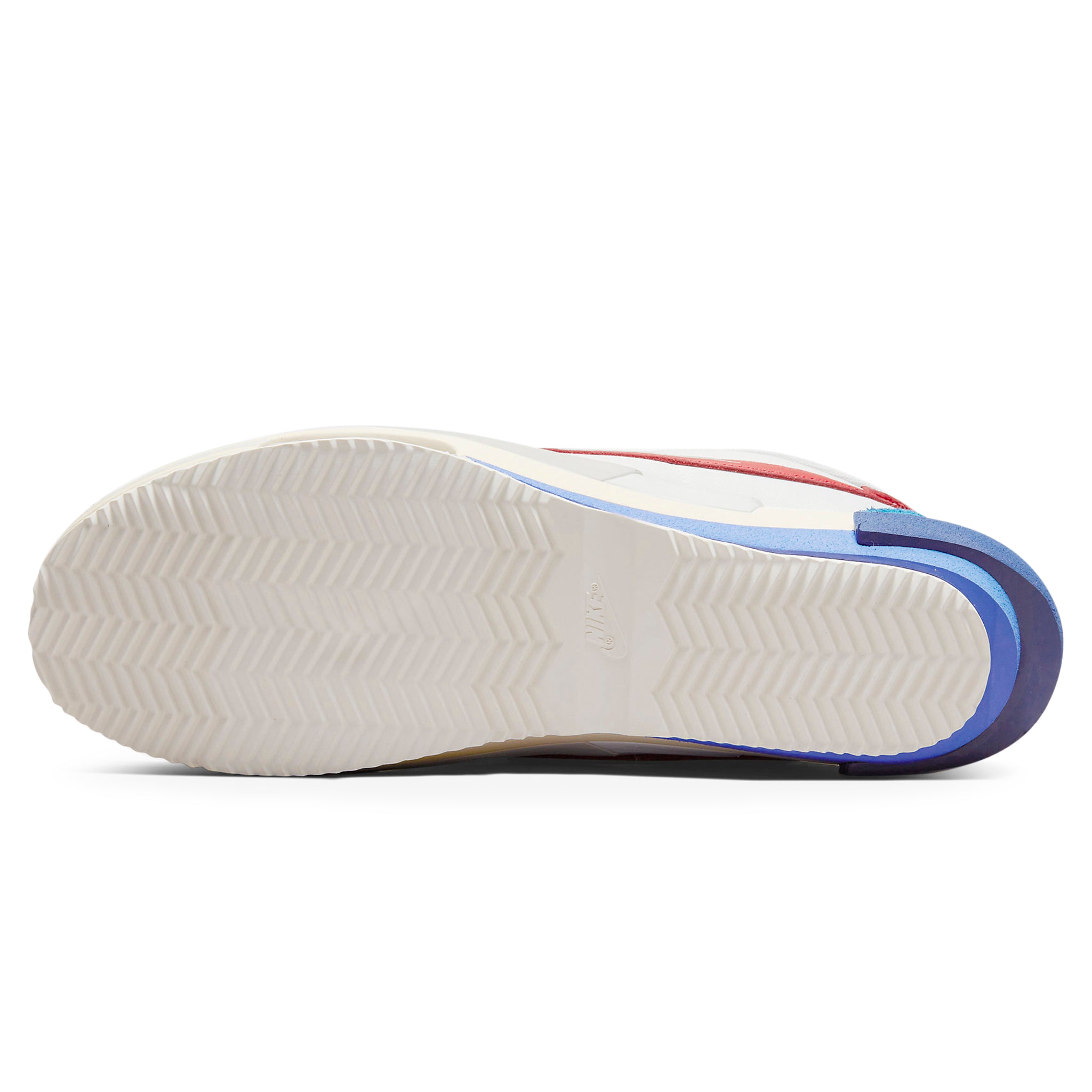 Sole view of Nike x Sacai Zoom Cortez White University Red Blue DQ0581-100