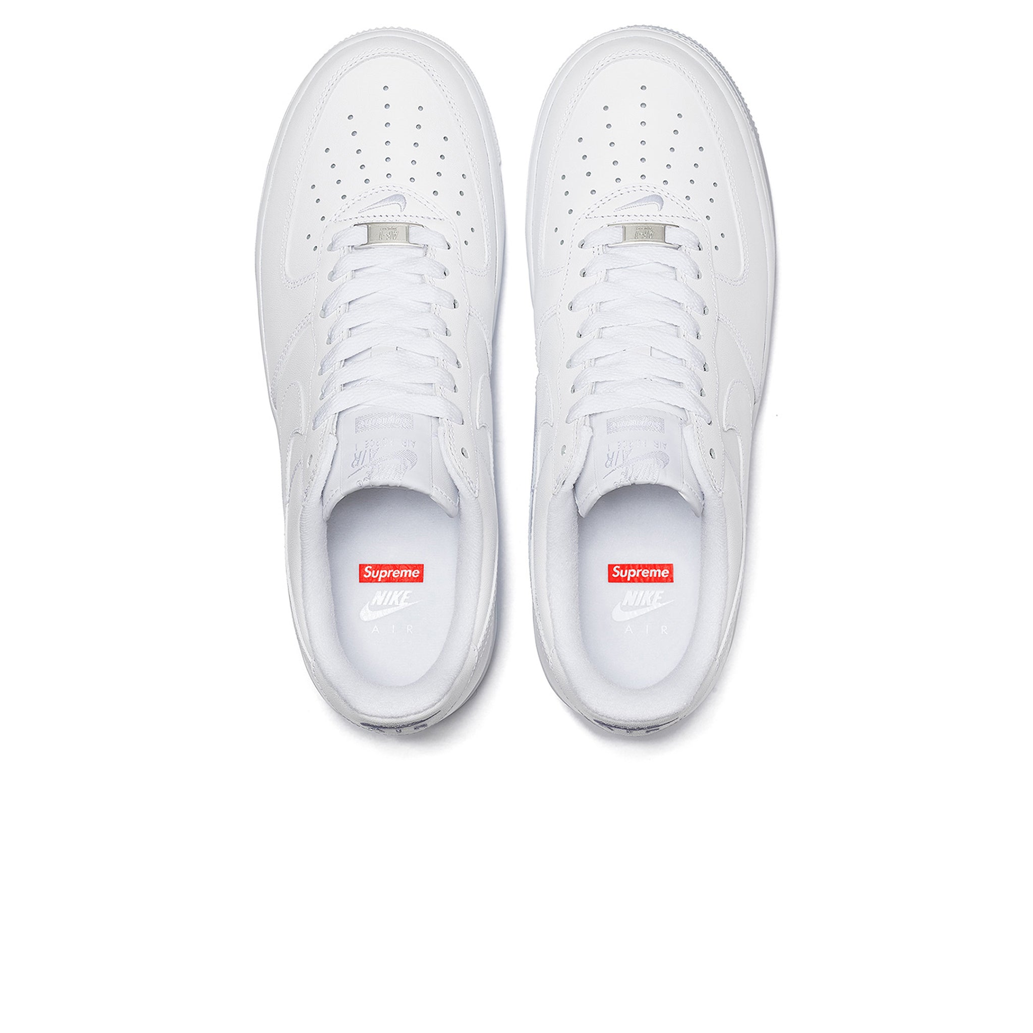 Top view of Nike x Supreme Air Force 1 Low White Box Logo CU9225-100