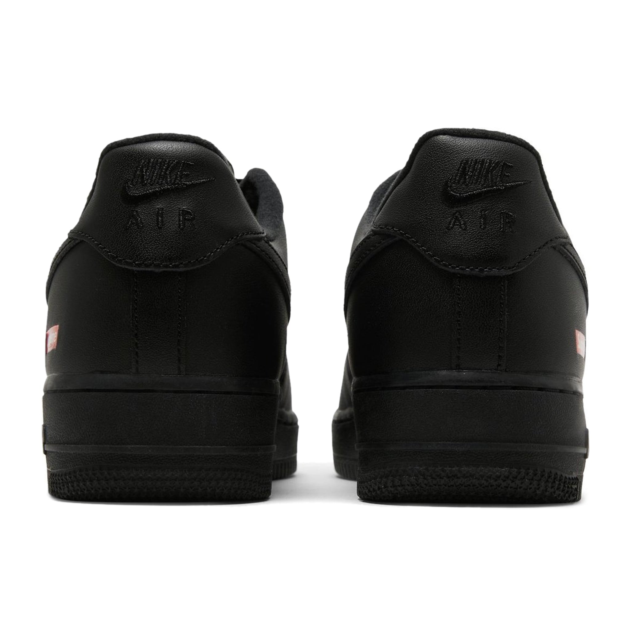 Heel view of Nike x Supreme Air Force 1 Low Black Box Logo CU9225-001