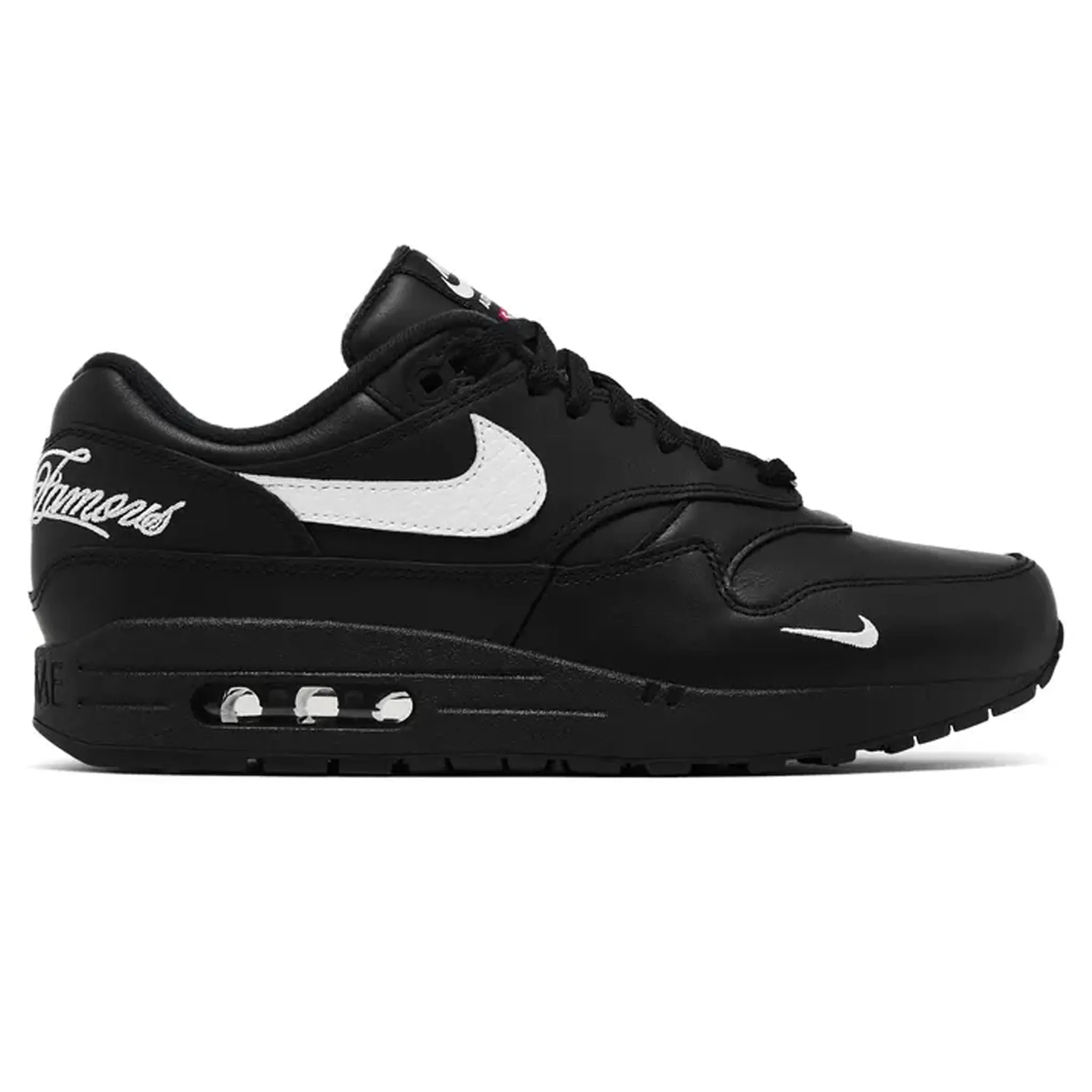 Side view of Nike x Supreme Air Max 1 '87 SP Black White