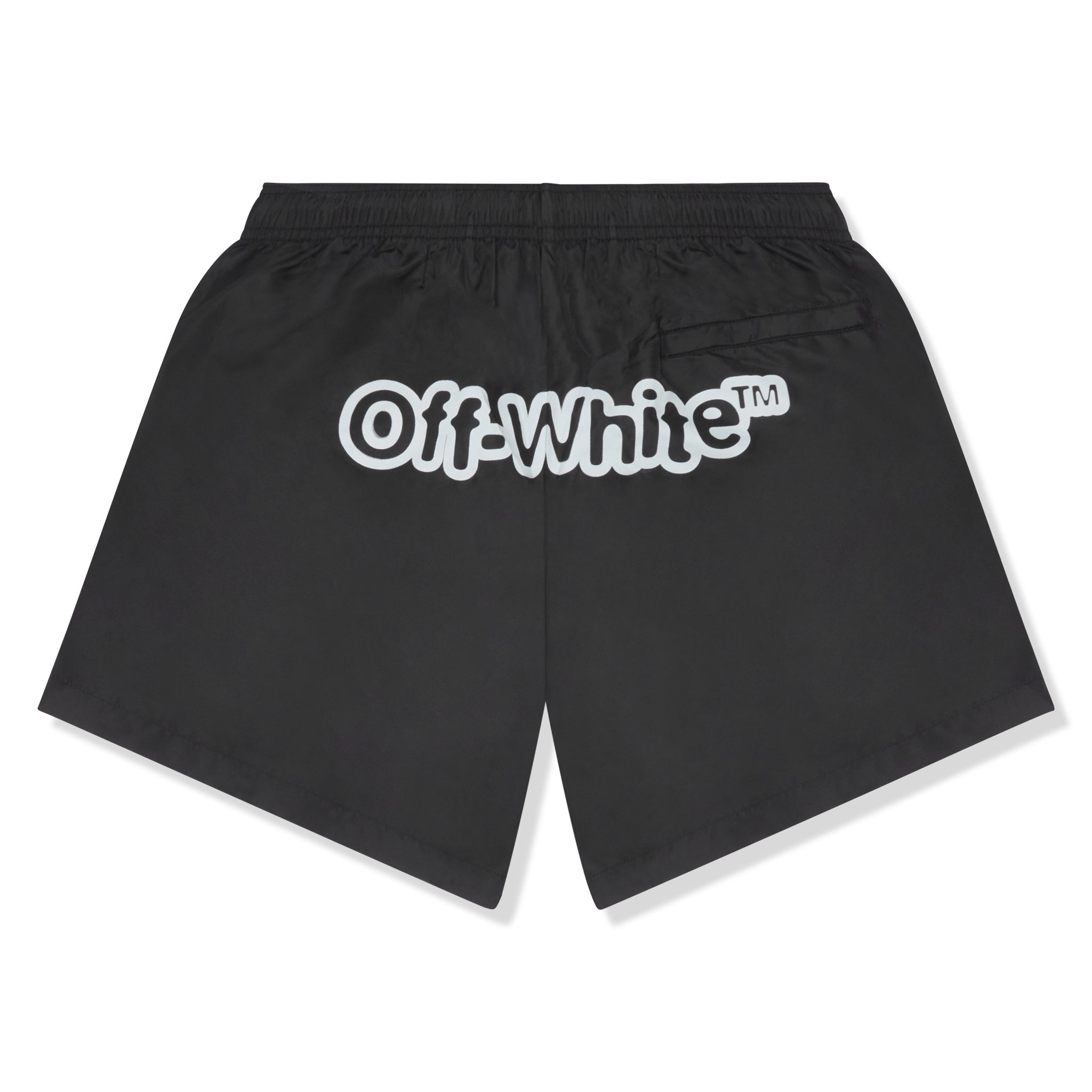 Back view of Off-White Blur Logo Print Black Swim Shorts OMFA003S22FAB0071001