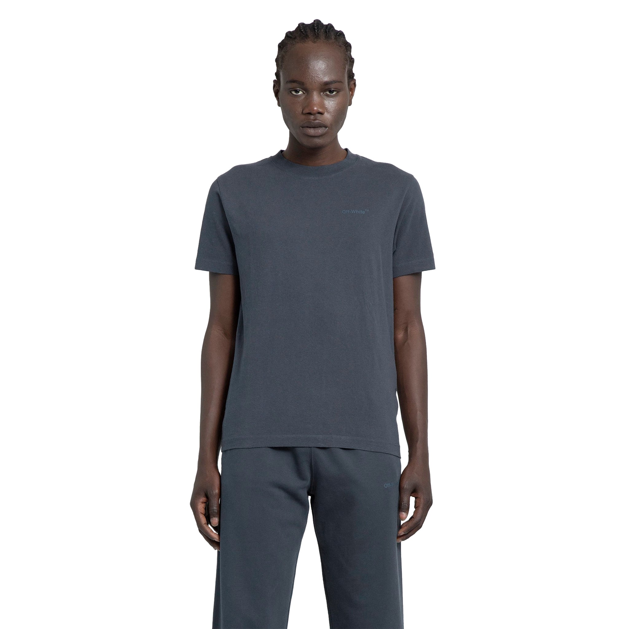 Front model view of off-white diagonal stripes t shirt dark grey omaa027s22jer0044646