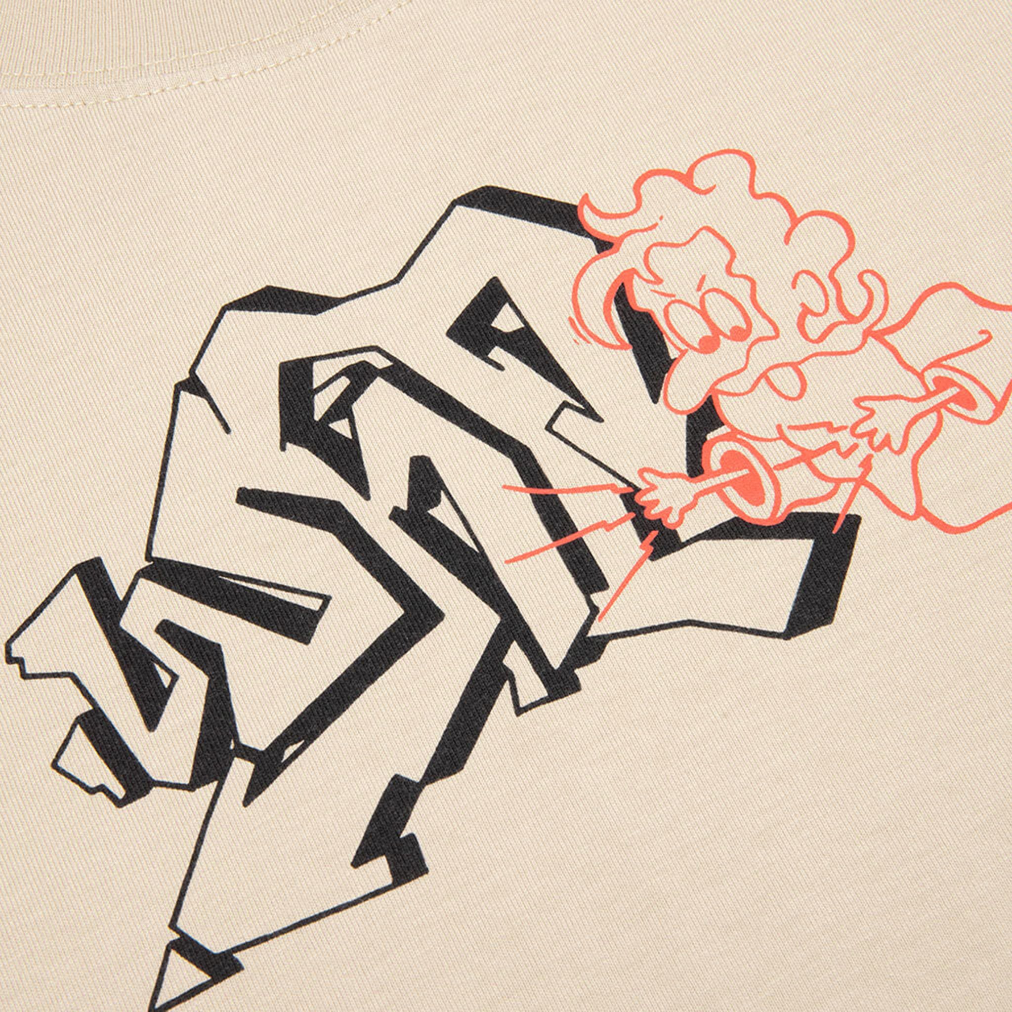 Logo chest view of Off-White Graffiti Print Beige T Shirt OMAA120S22JER0031710