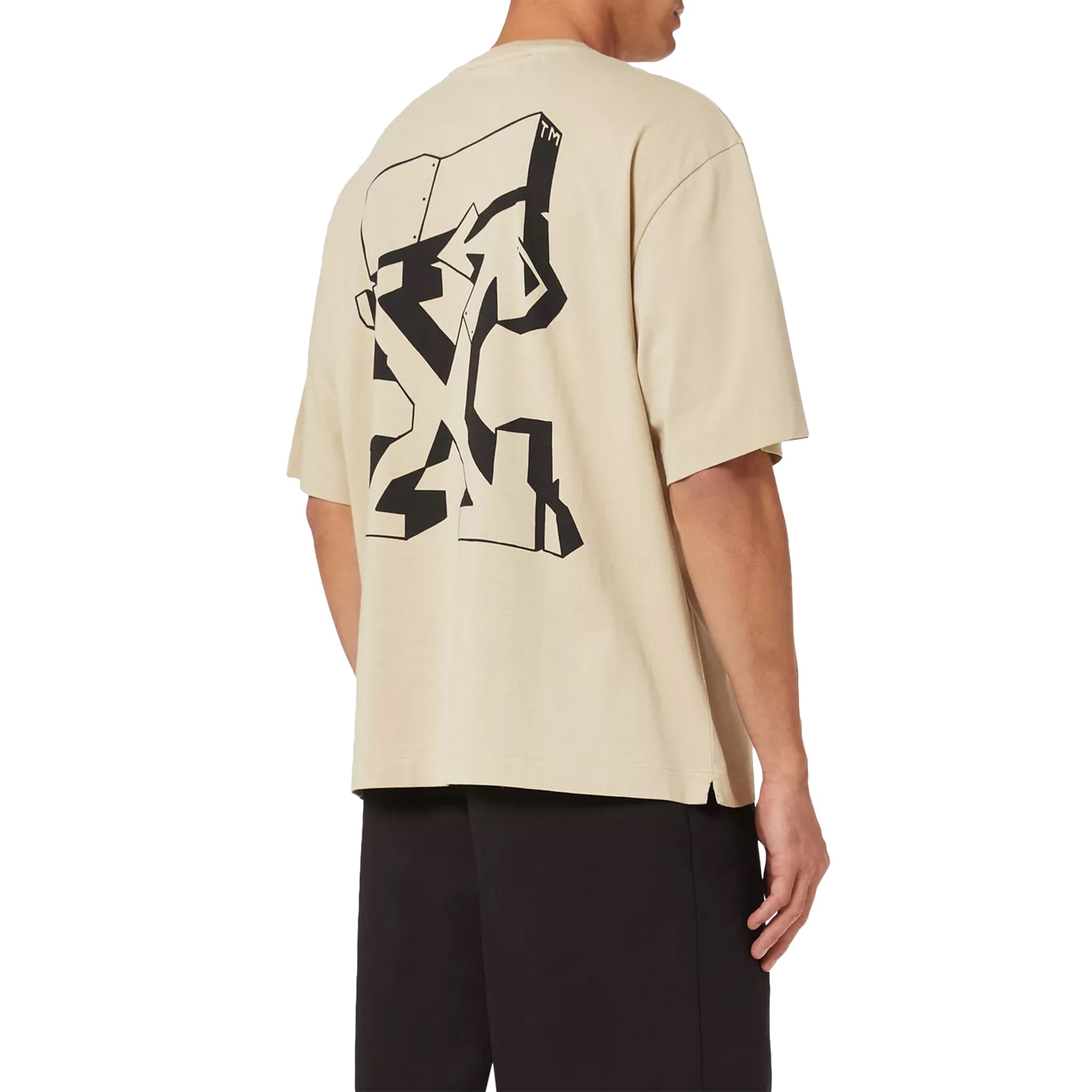 Model back view of Off-White Graffiti Print Beige T Shirt OMAA120S22JER0031710
