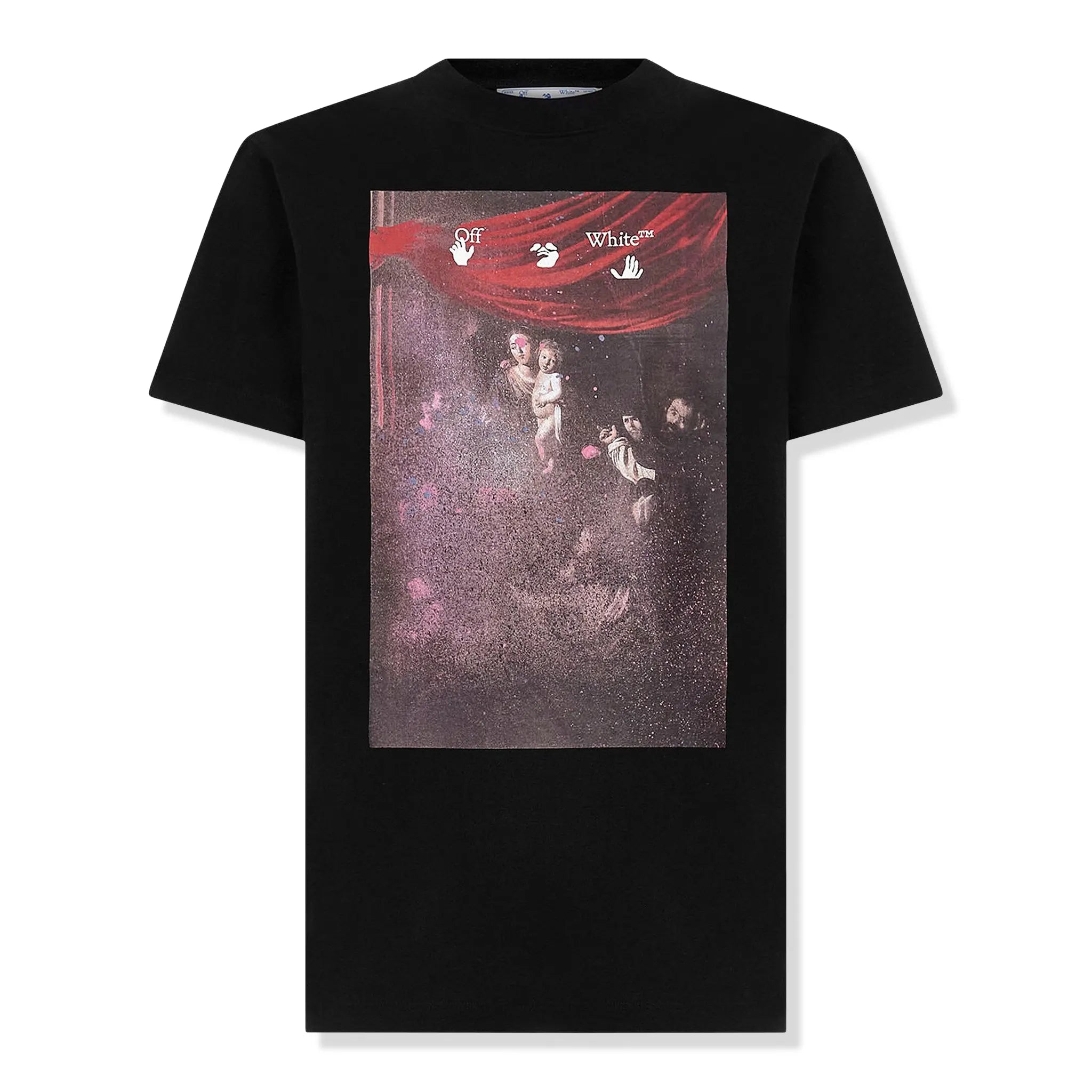 Front View of Off-White Slim Fit Caravaggio Painting Black T Shirt OMAA027S21JER0101001