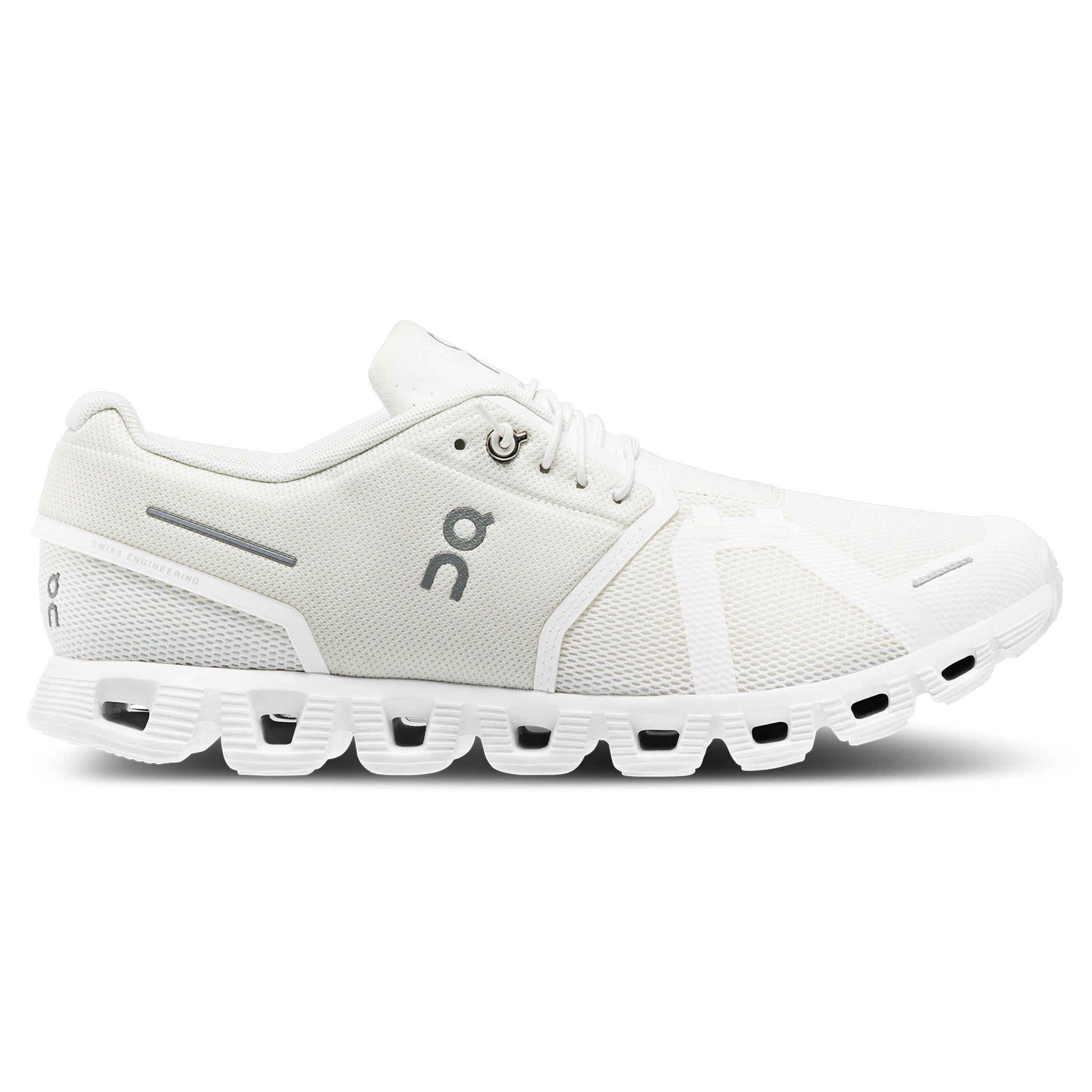 Side view of On And running Cloud 5 Undyed White Shoes 59.98376