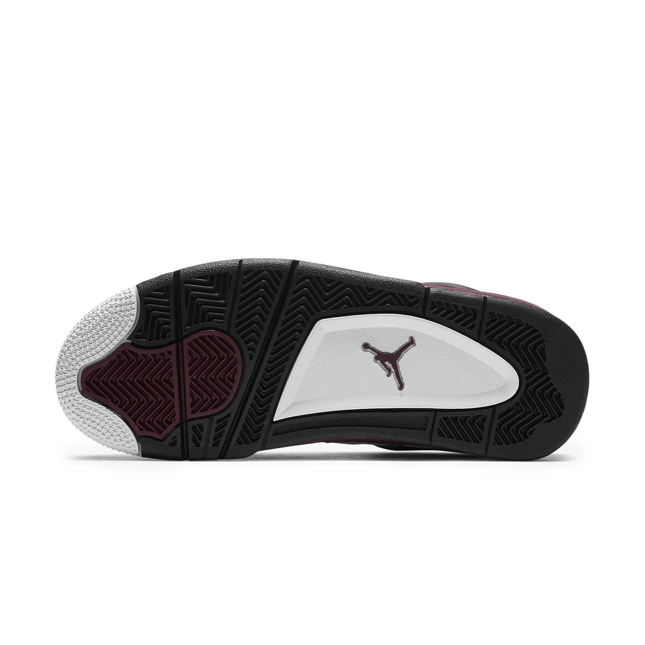 Sole view of Paris Saint-Germain x Air Jordan 4 Retro Bordeaux (GS) CZ6509-100