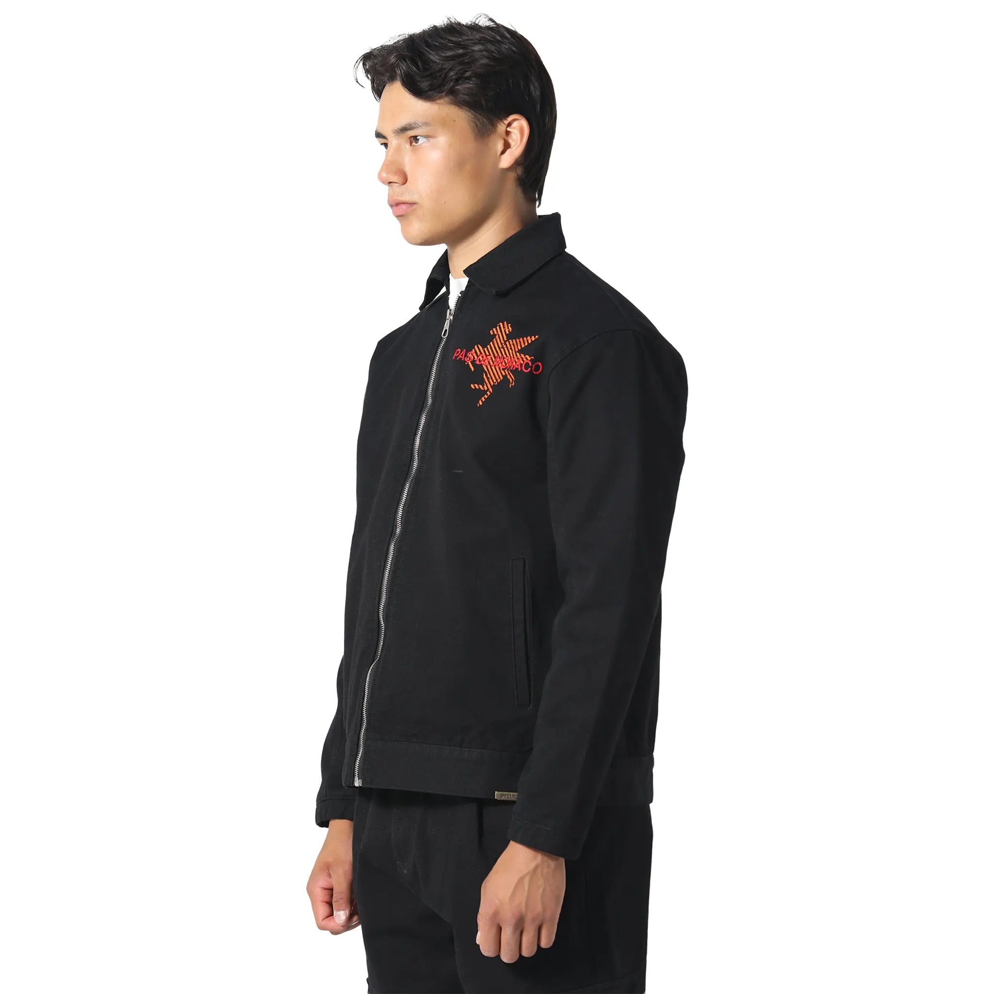 Front Side View of Pas De Monaco Canvas Race Black Jacket PKK22T002-Q11