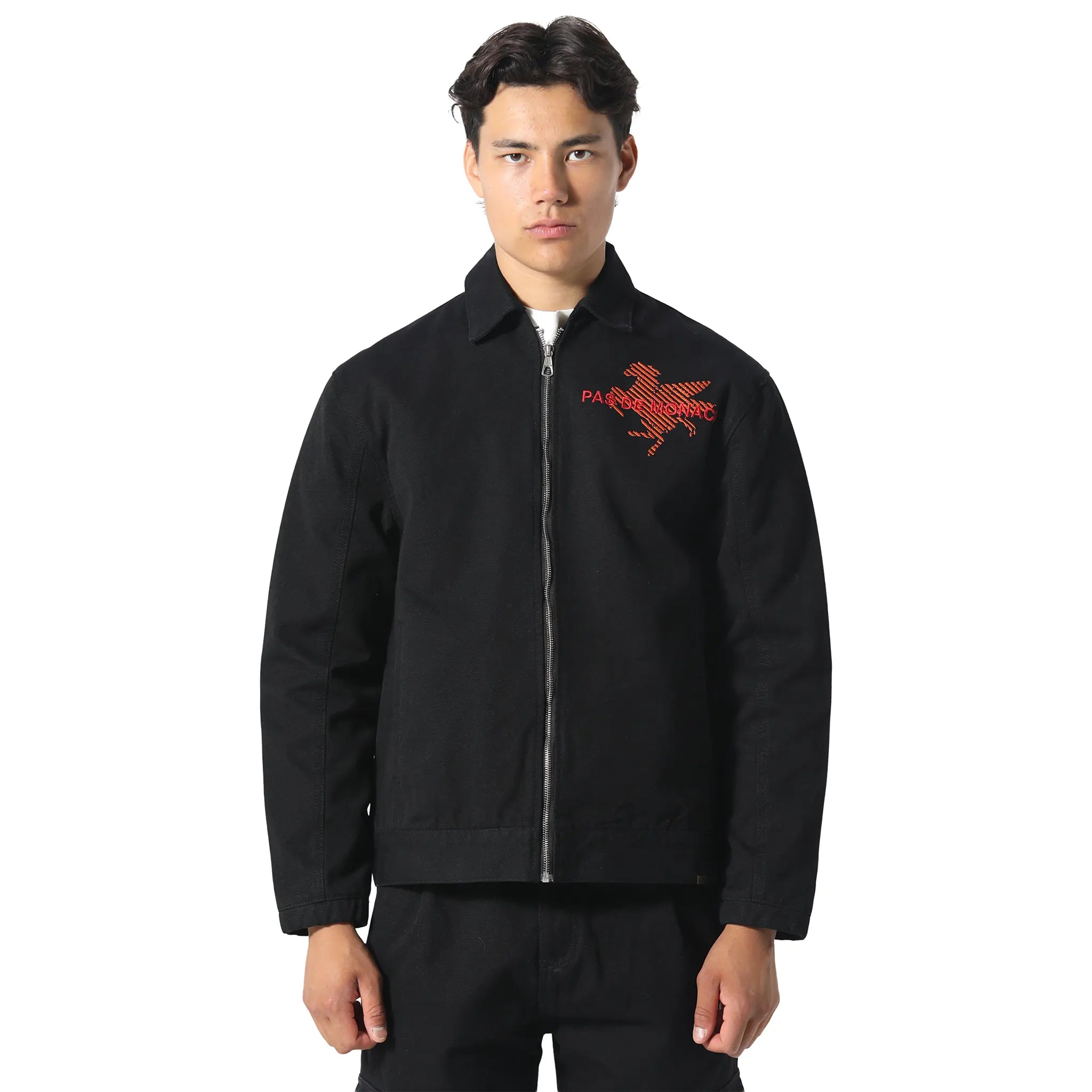 Front View of Pas De Monaco Canvas Race Black Jacket PKK22T002-Q11