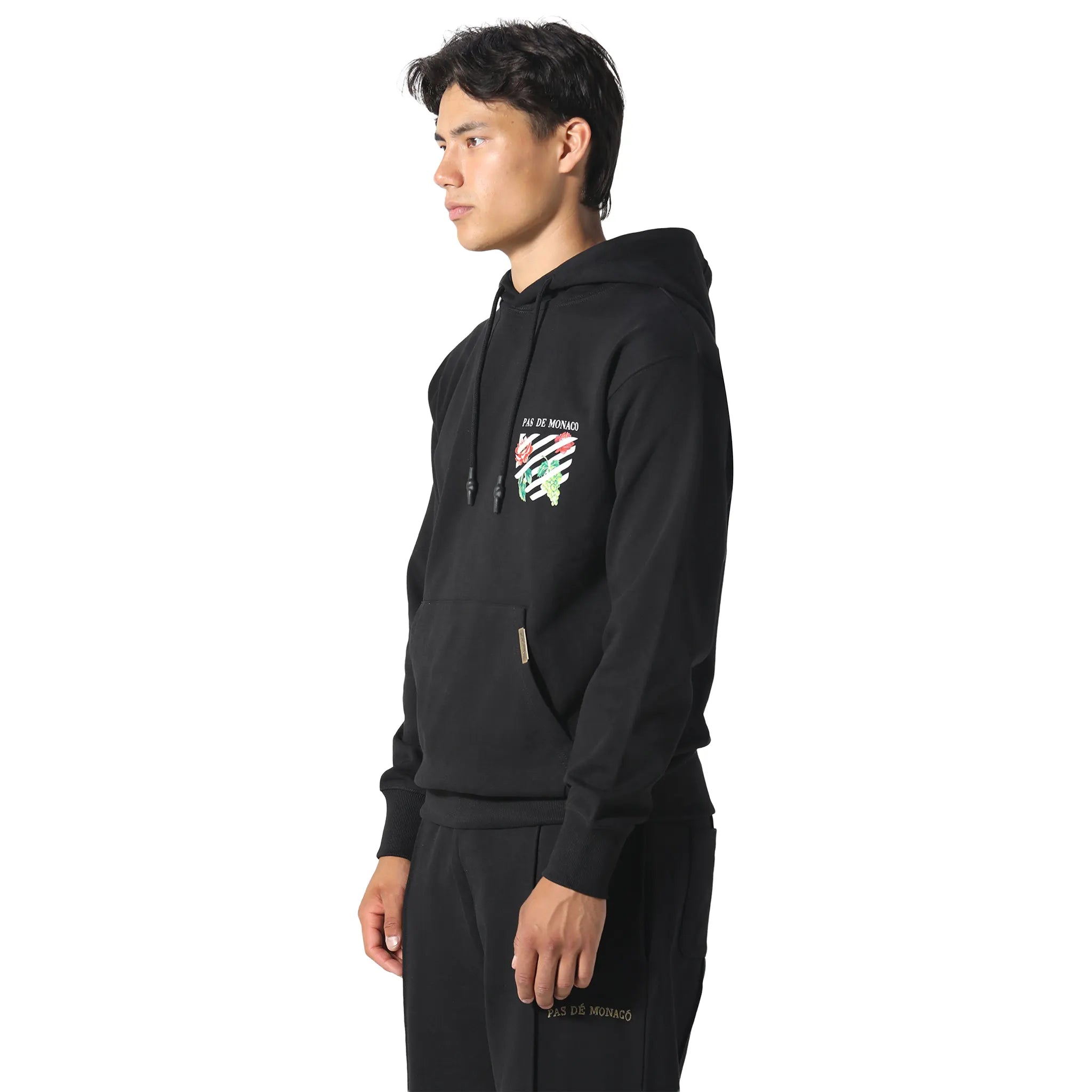 Front Side View of Pas De Monaco Floral Line Black Hoodie 5060615206384