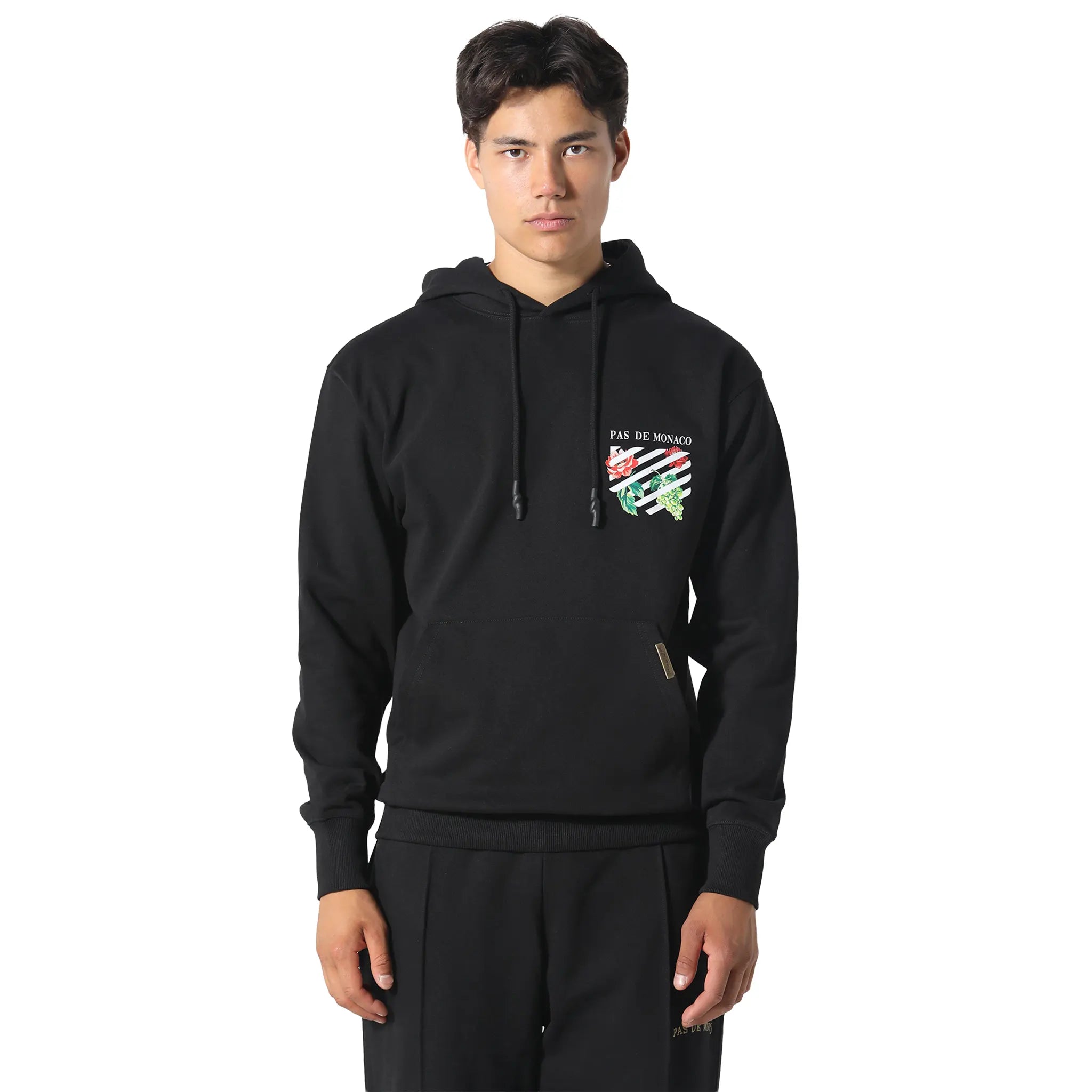 Front View of Pas De Monaco Floral Line Black Hoodie 5060615206384