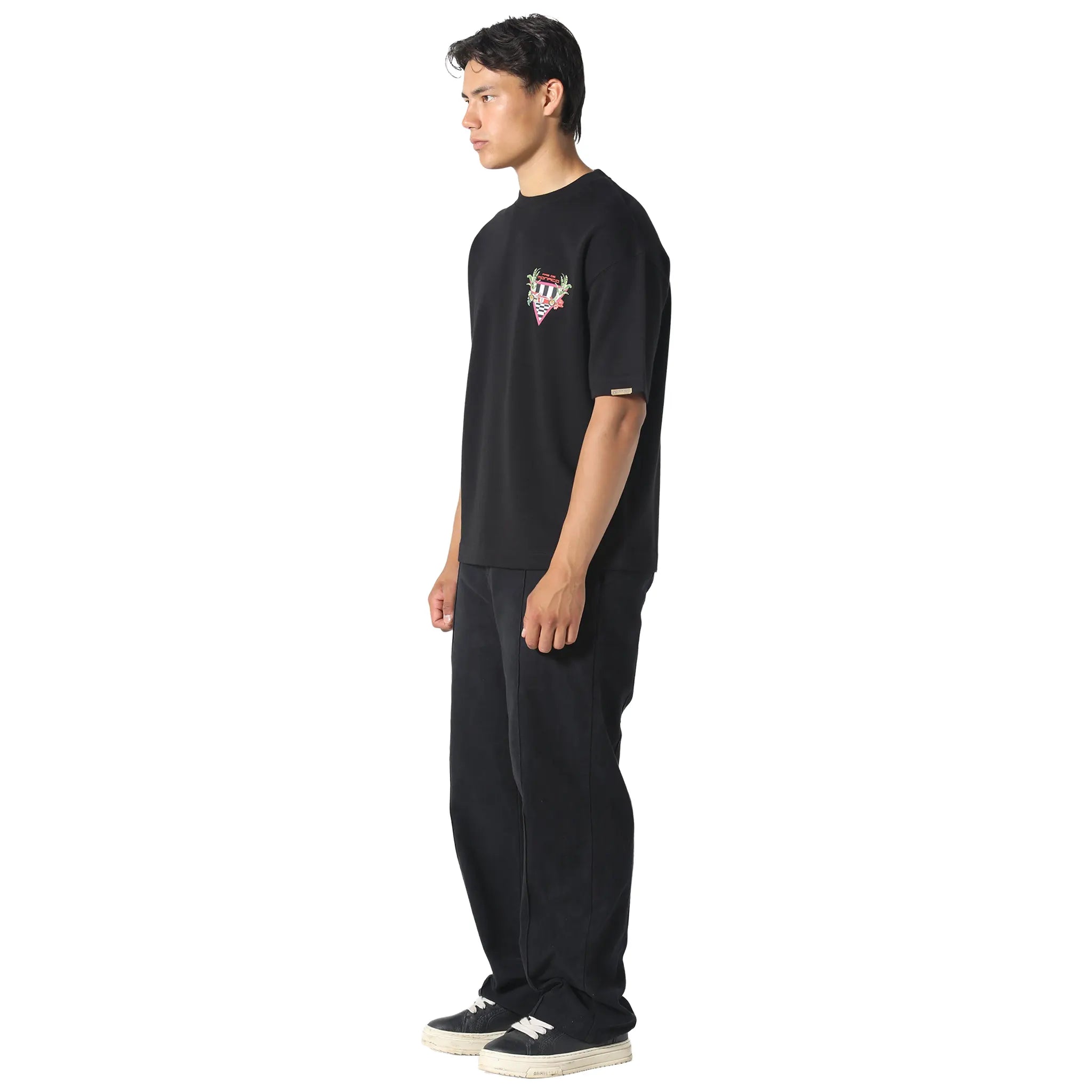 Model Front Side View of Pas De Monaco Formular Check Black T-Shirt PKK22O00D-Q11