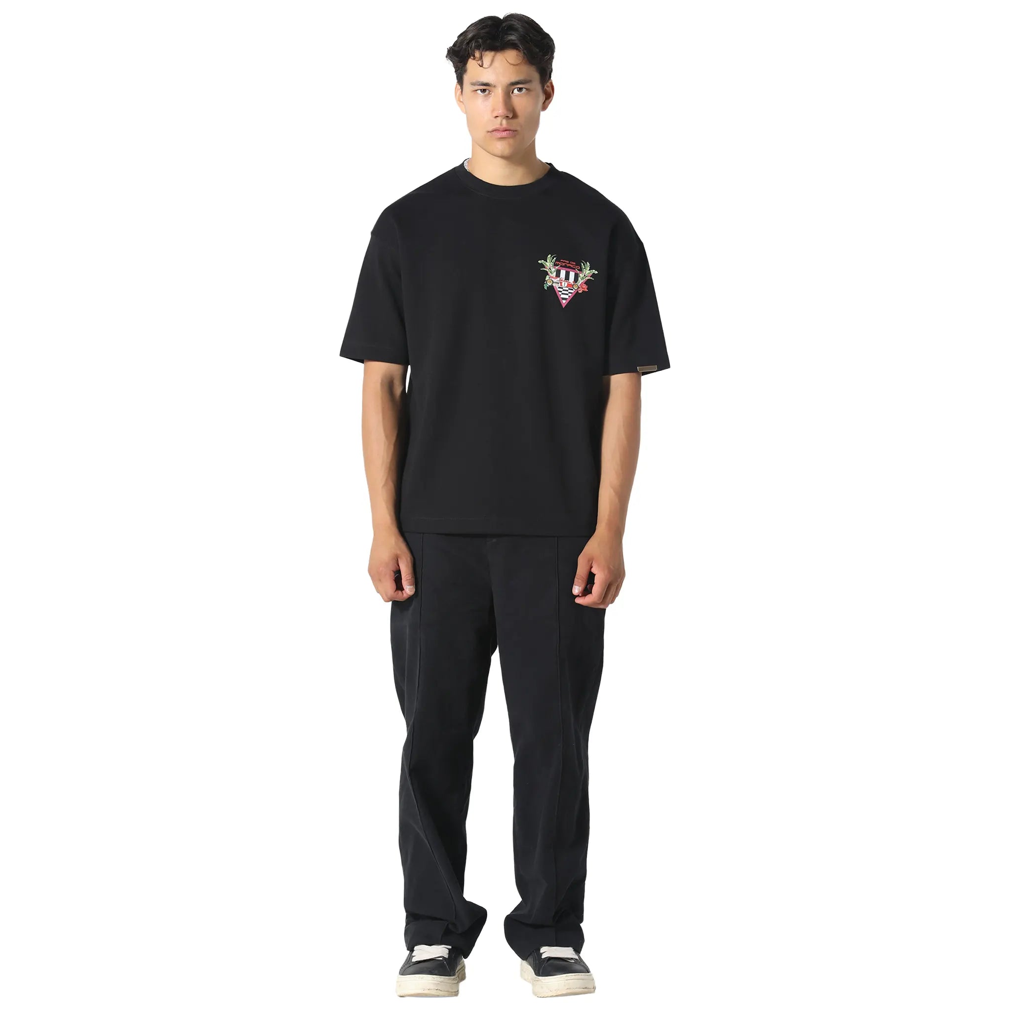 Model Front View of Pas De Monaco Formular Check Black T-Shirt PKK22O00D-Q11