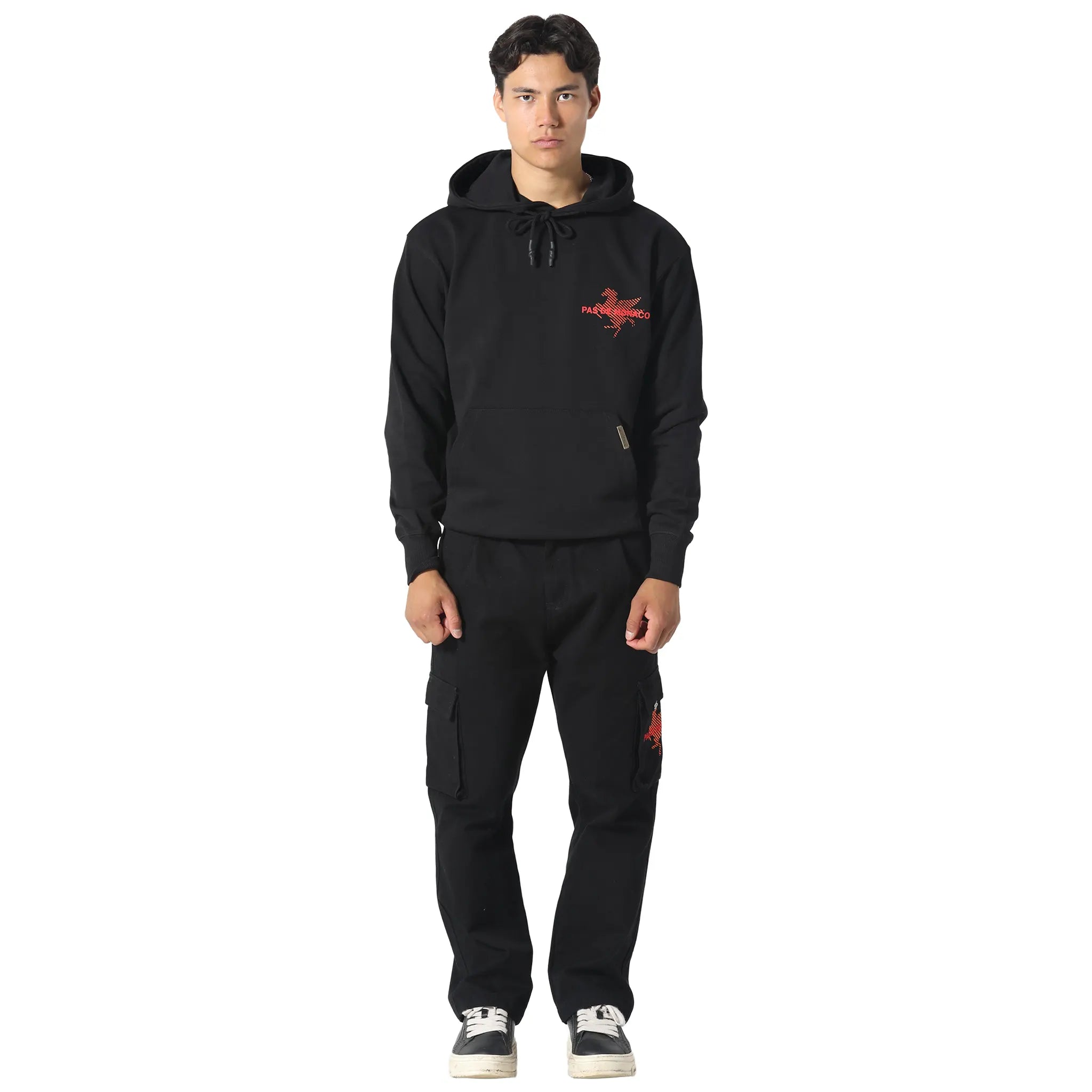 Front View of Pas De Monaco La Pegaus Chevron Black Hoodie PKK22S005-Q11