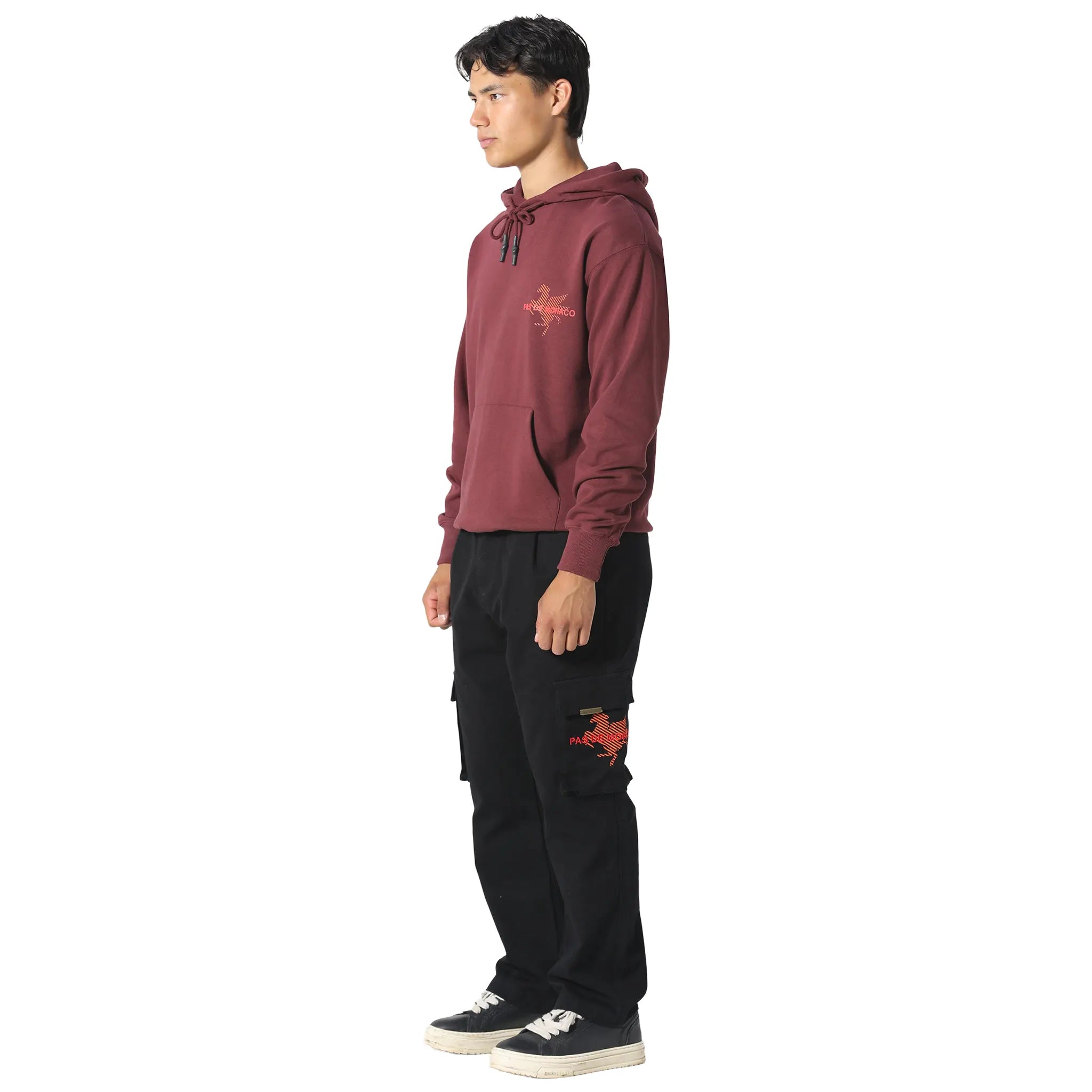 Front Side View of Pas De Monaco La Pegaus Chevron Deep Maroon Hoodie PKK22S005-O11