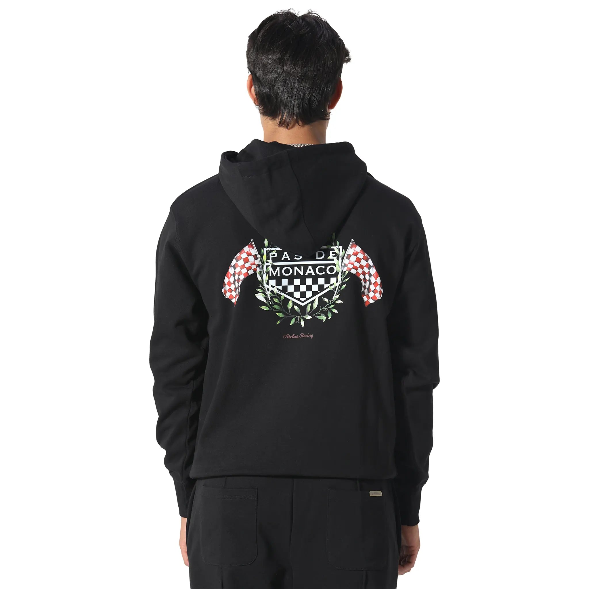 Back View of Pas De Monaco La Race Black Hoodie PKK22S003-Q11