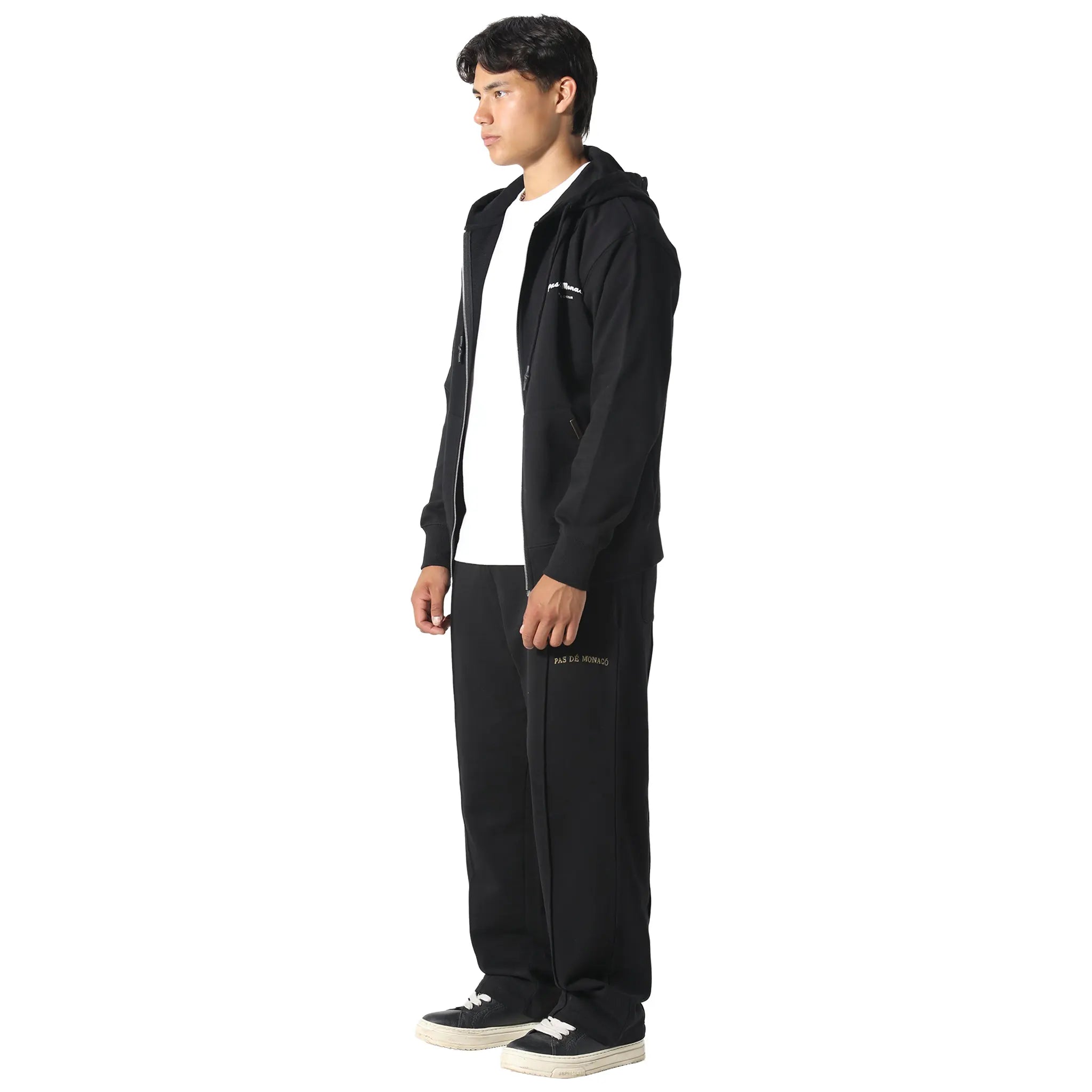 Front Side View of Pas De Monaco Noir Carrera Black Zip-Up Hoodie PKK22S009-Q11