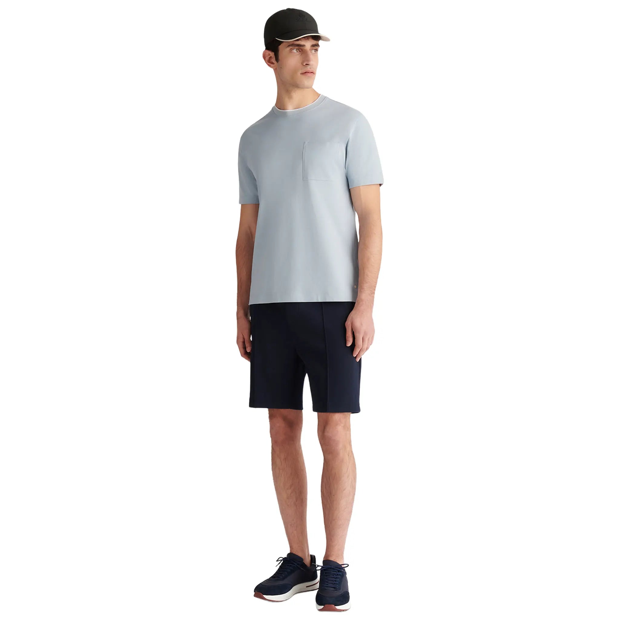 Front Side View of Peckham Rye Cabana Pique Pocket Blue Haze T-Shirt