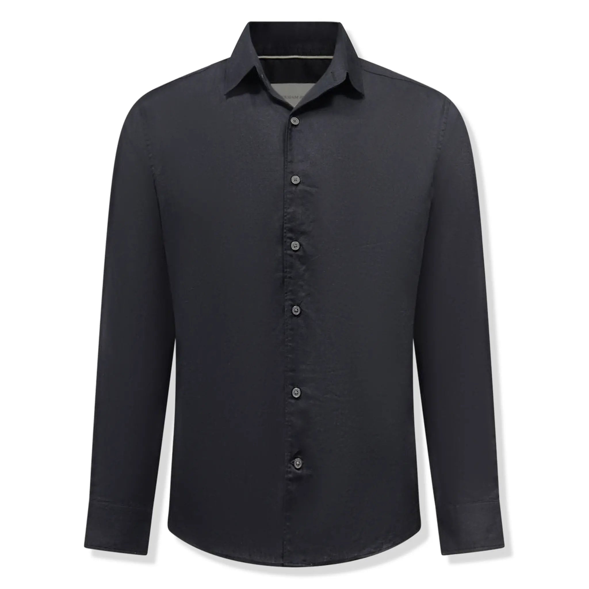 Front View of Peckham Rye Grove Linen Blend Black Shirt