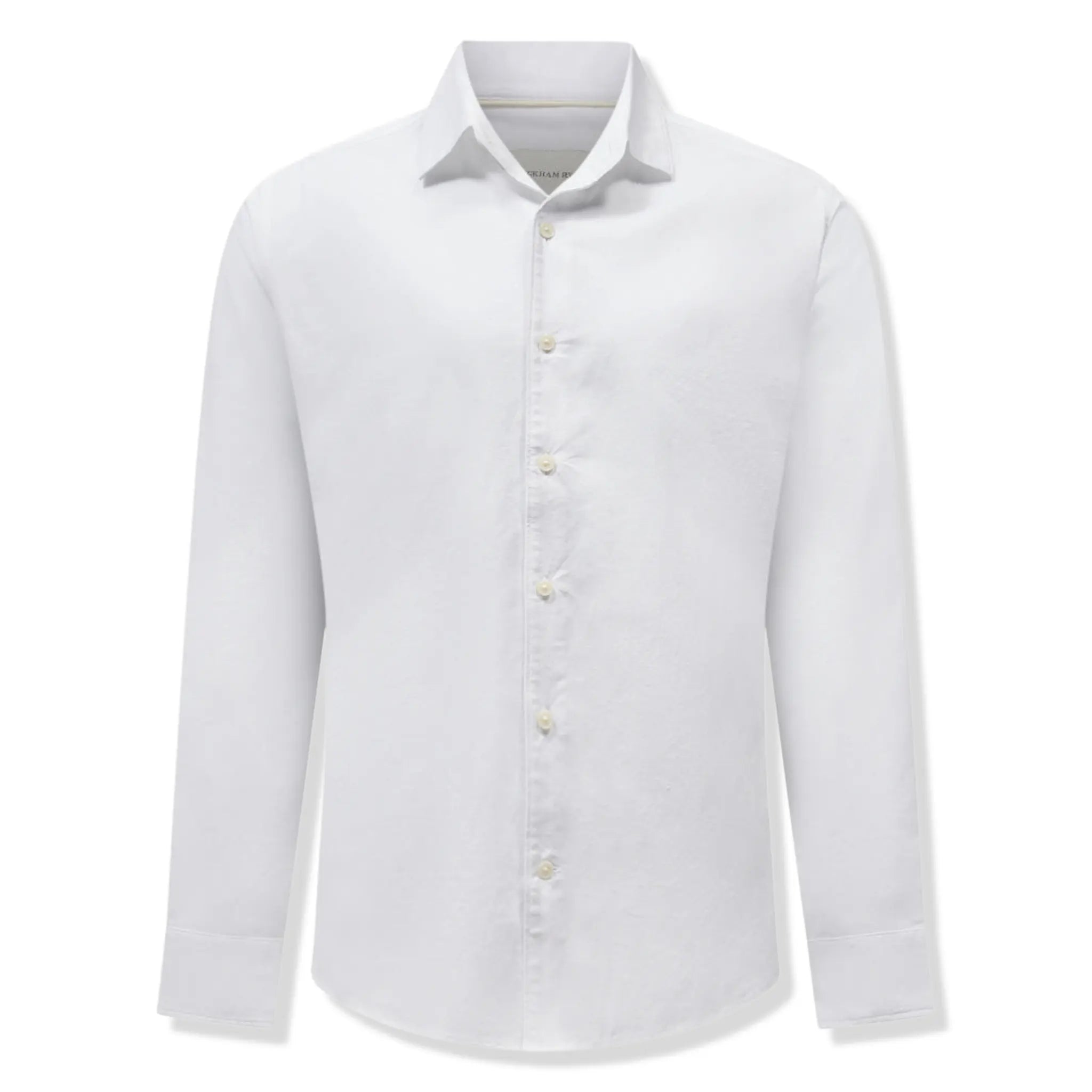 Front View of Peckham Rye Grove Linen Blend Bright White Shirt