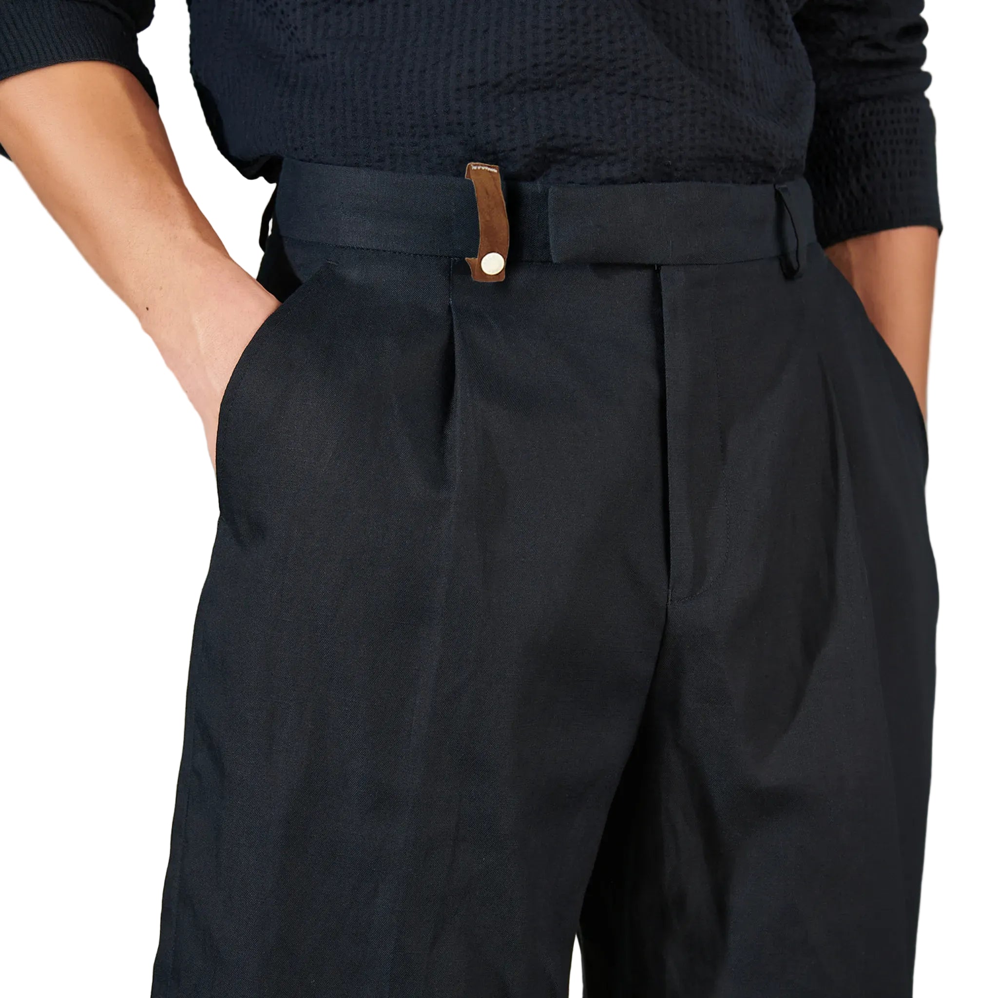 Front View of Peckham Rye Linen Blend Dark Sapphire Navy Tailored Shorts