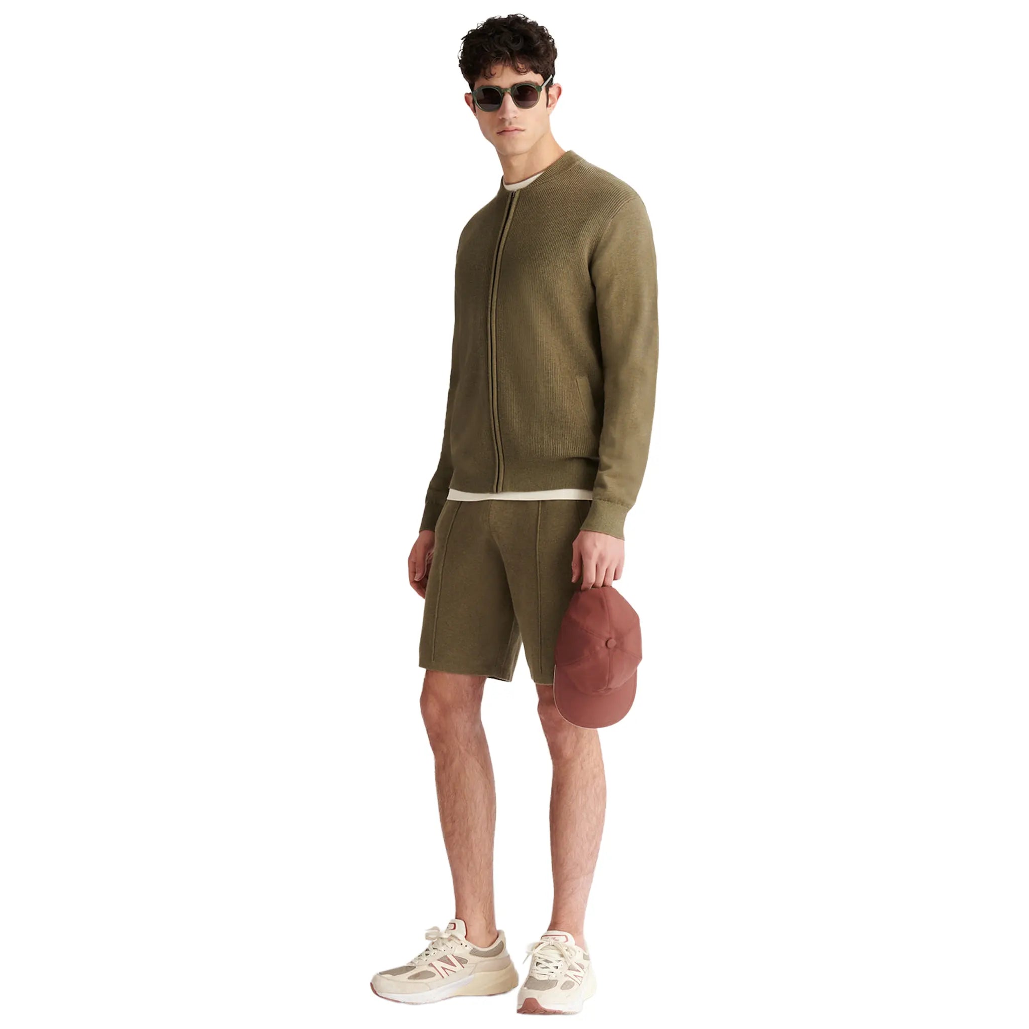 Front Side View of Peckham Rye Milano Knit Bomber Tea Leaf Cardigan