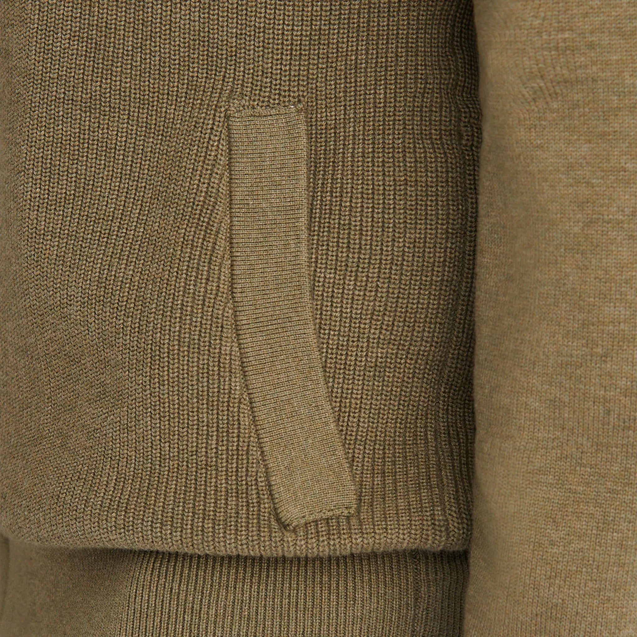 Detailed Pocket View of Peckham Rye Milano Knit Bomber Tea Leaf Cardigan