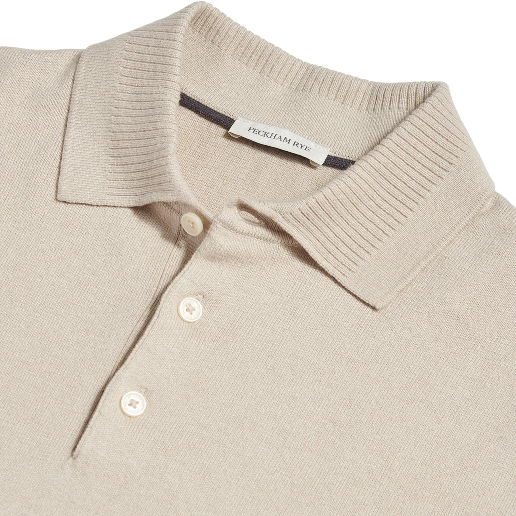 Detailed View of Peckham Rye Ocean Textured Knit Peyote Polo Shirt
