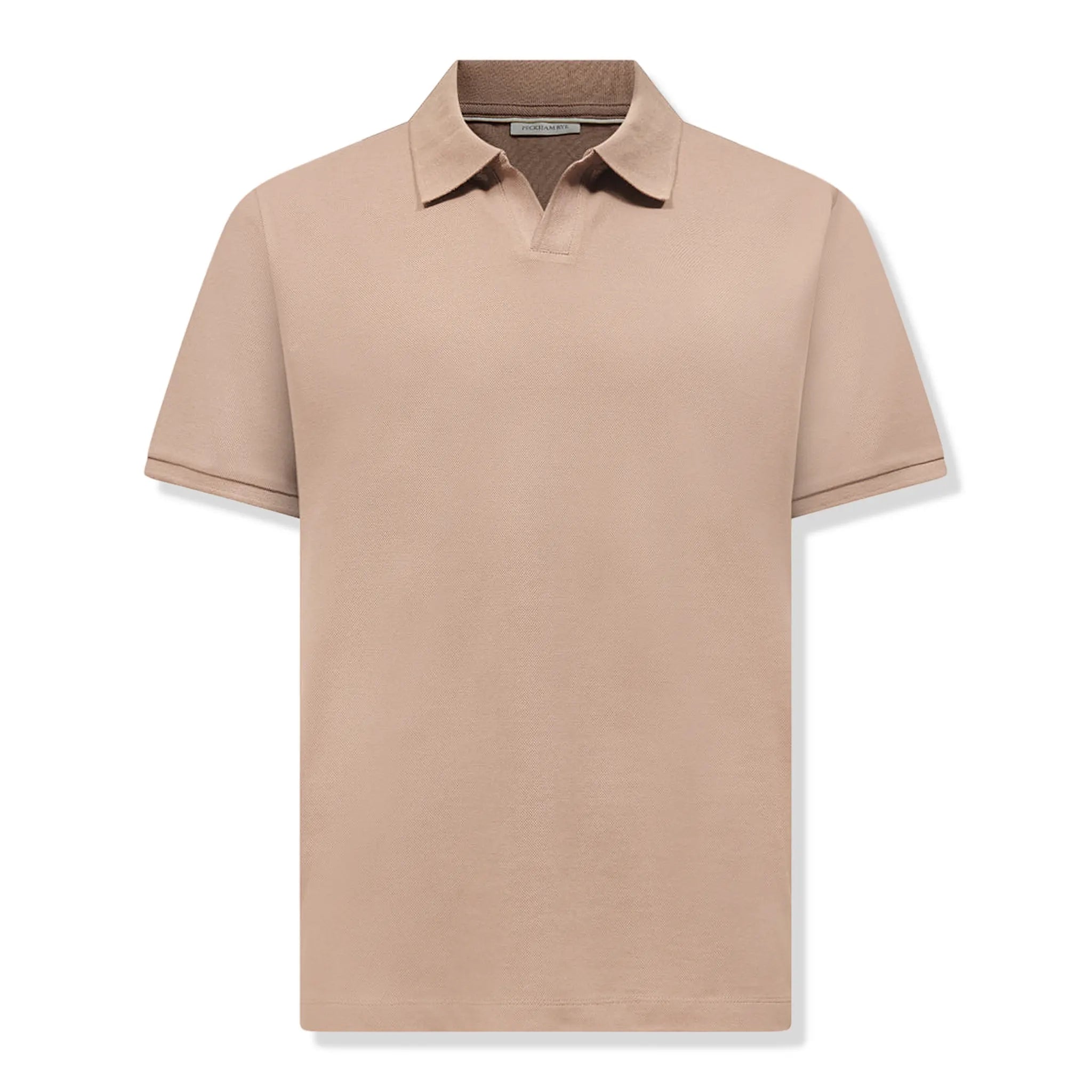 Front View of Peckham Rye Portofino Open Collar Caribou Polo Shirt