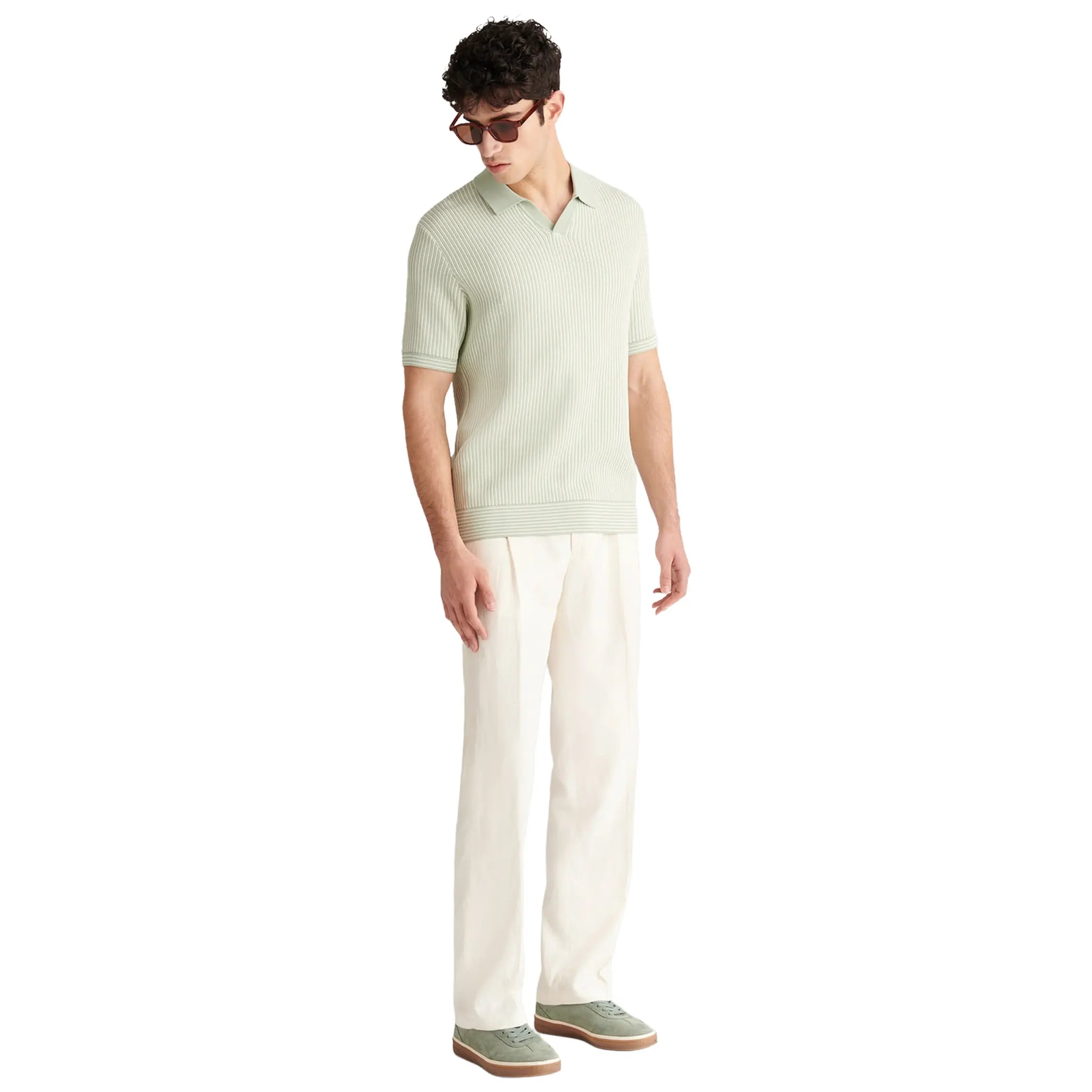Front Side View of Peckham Rye Sidney Revere Knit Seafoam Polo Shirt