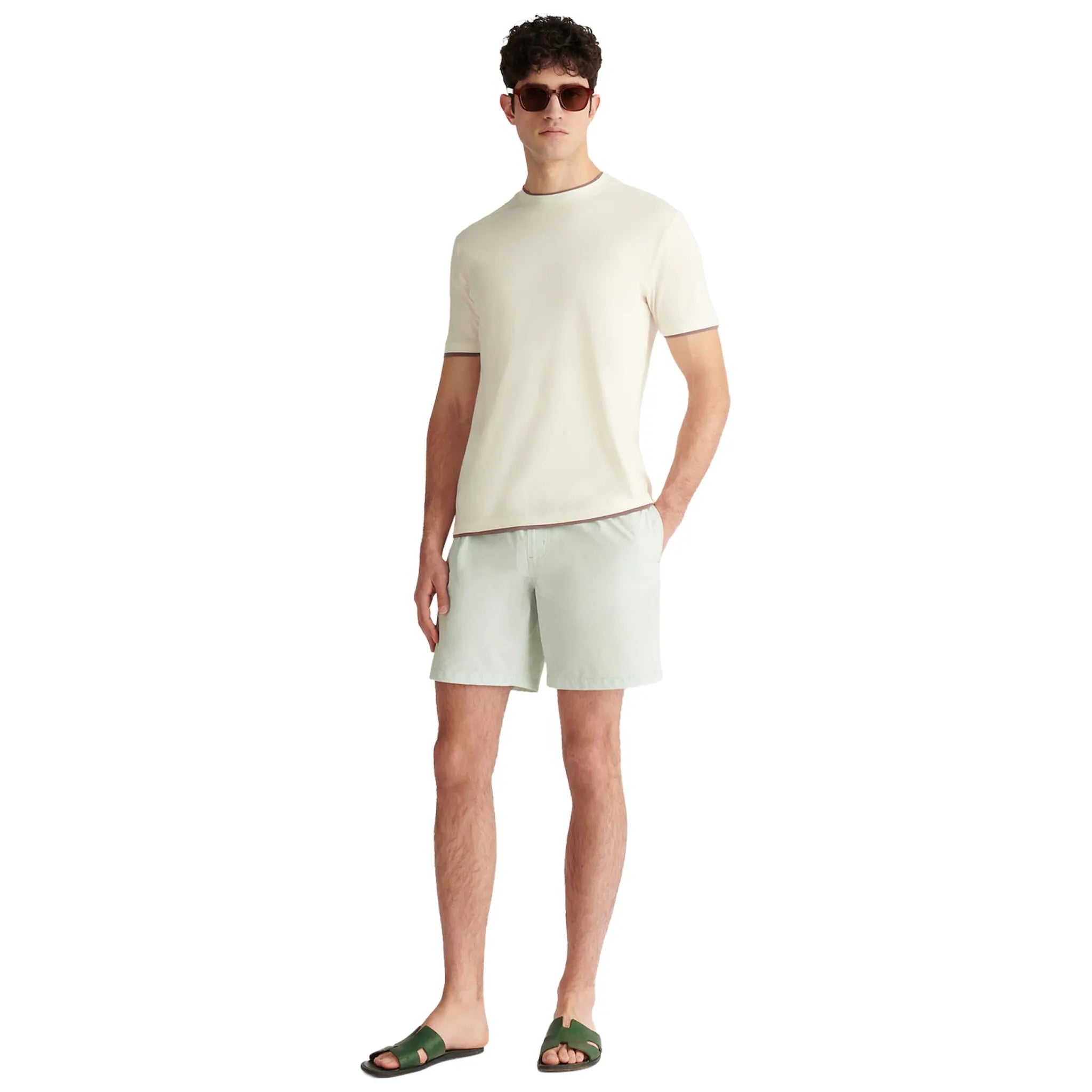 Front Side View of Peckham Rye The 305 Monogram Seafoam Swim Shorts