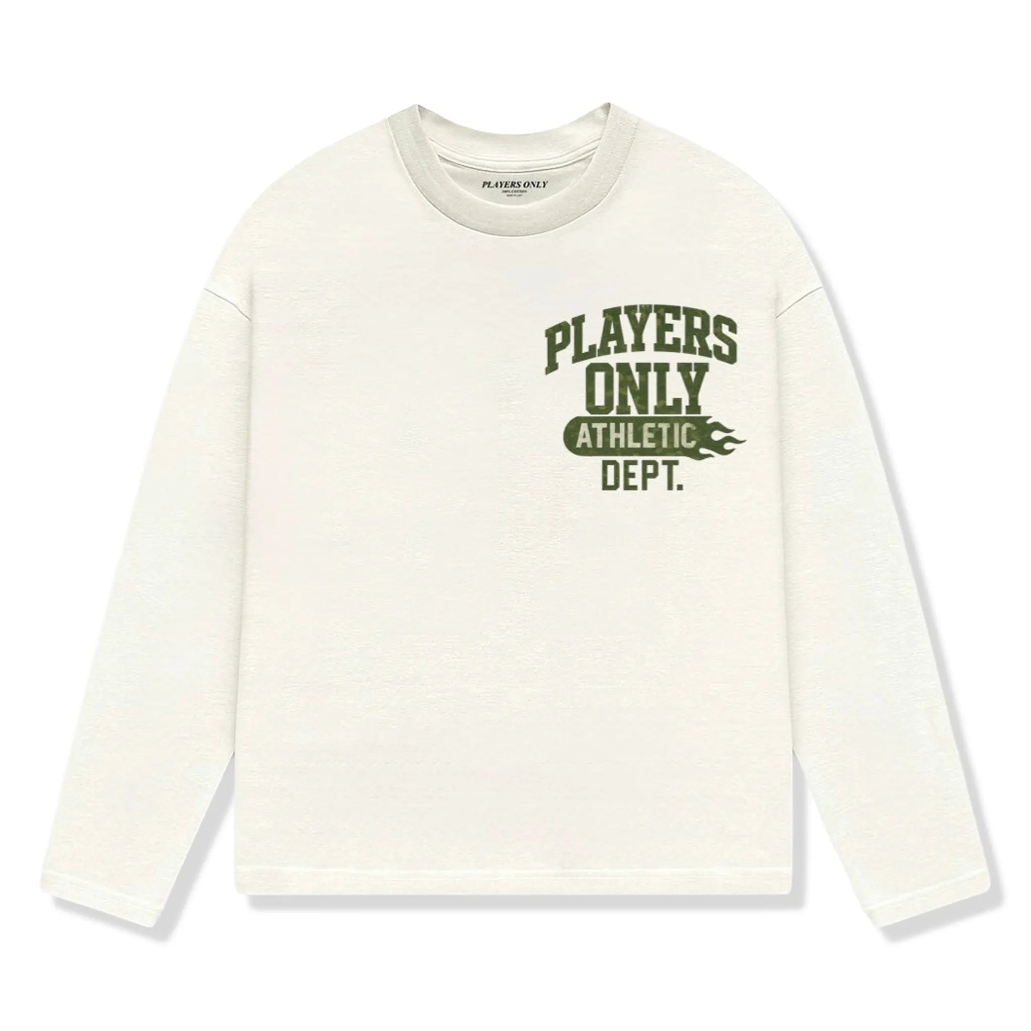 Front View of Players Only Athletic Dept. Print L/S Camo Ecru T-Shirt