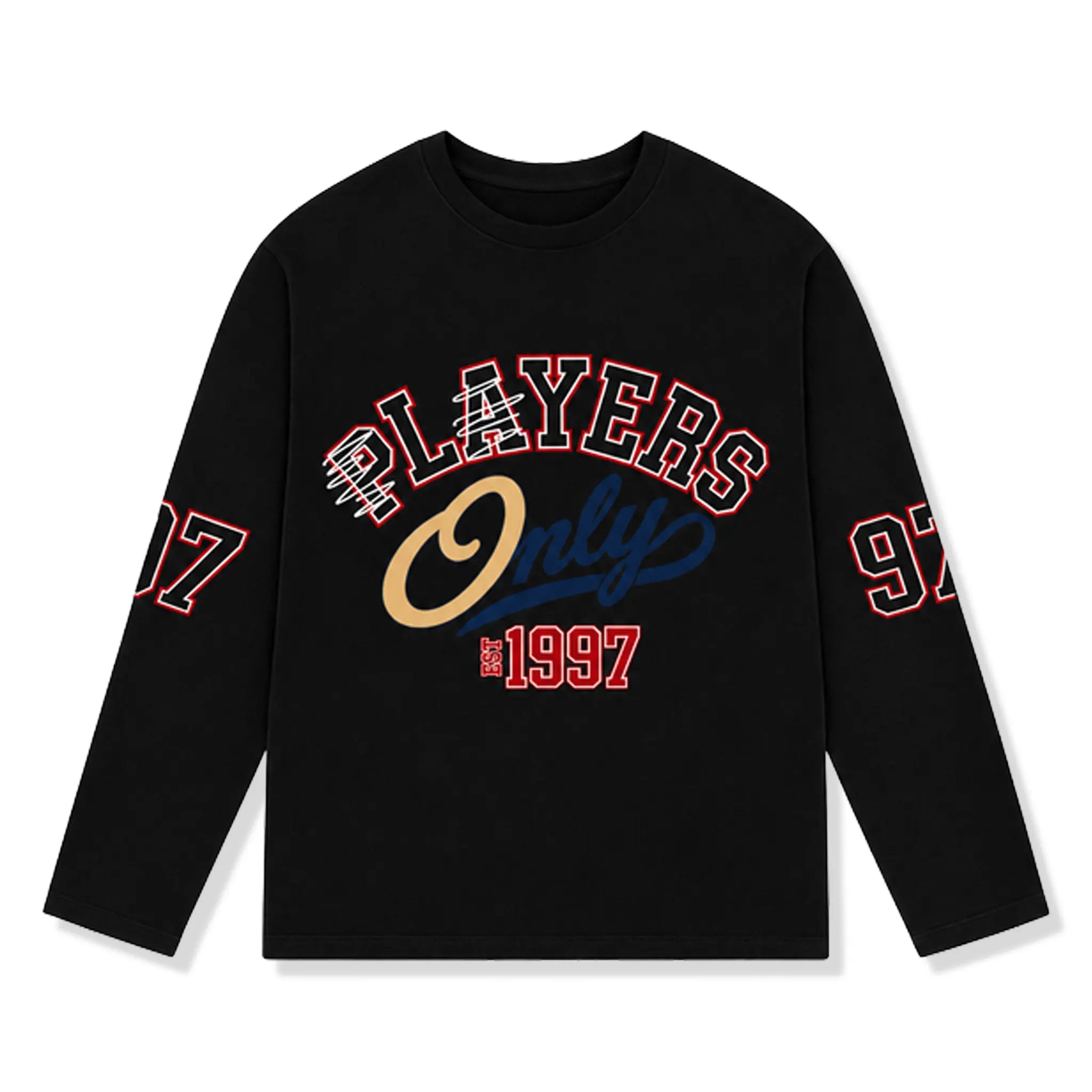 Front view of Players Only L/S Jersey Black T-Shirt