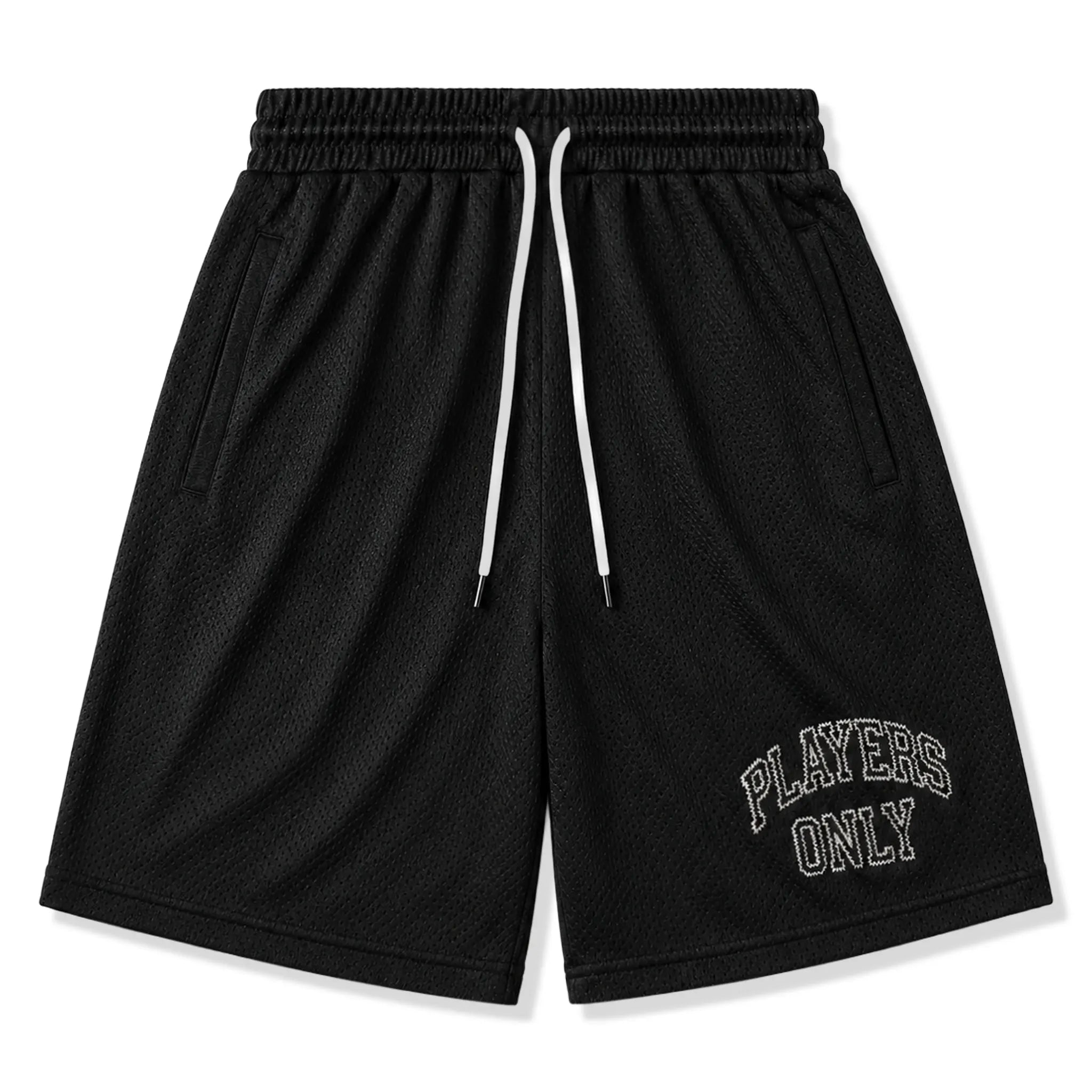 Front View of Players Only Mesh Black Jersey Shorts