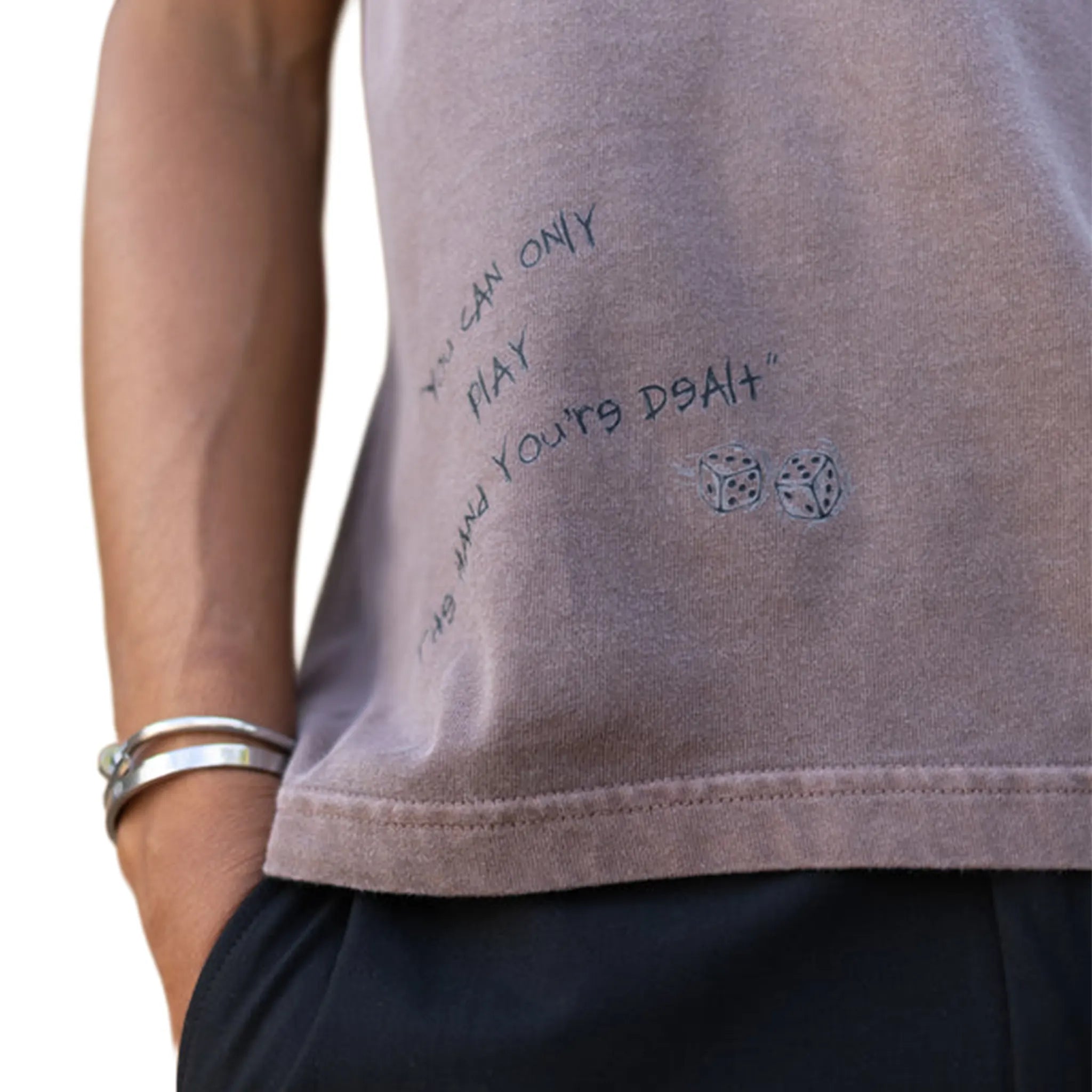 Detail view of Players Only Play The Hand Your’e Dealt Brown T-Shirt