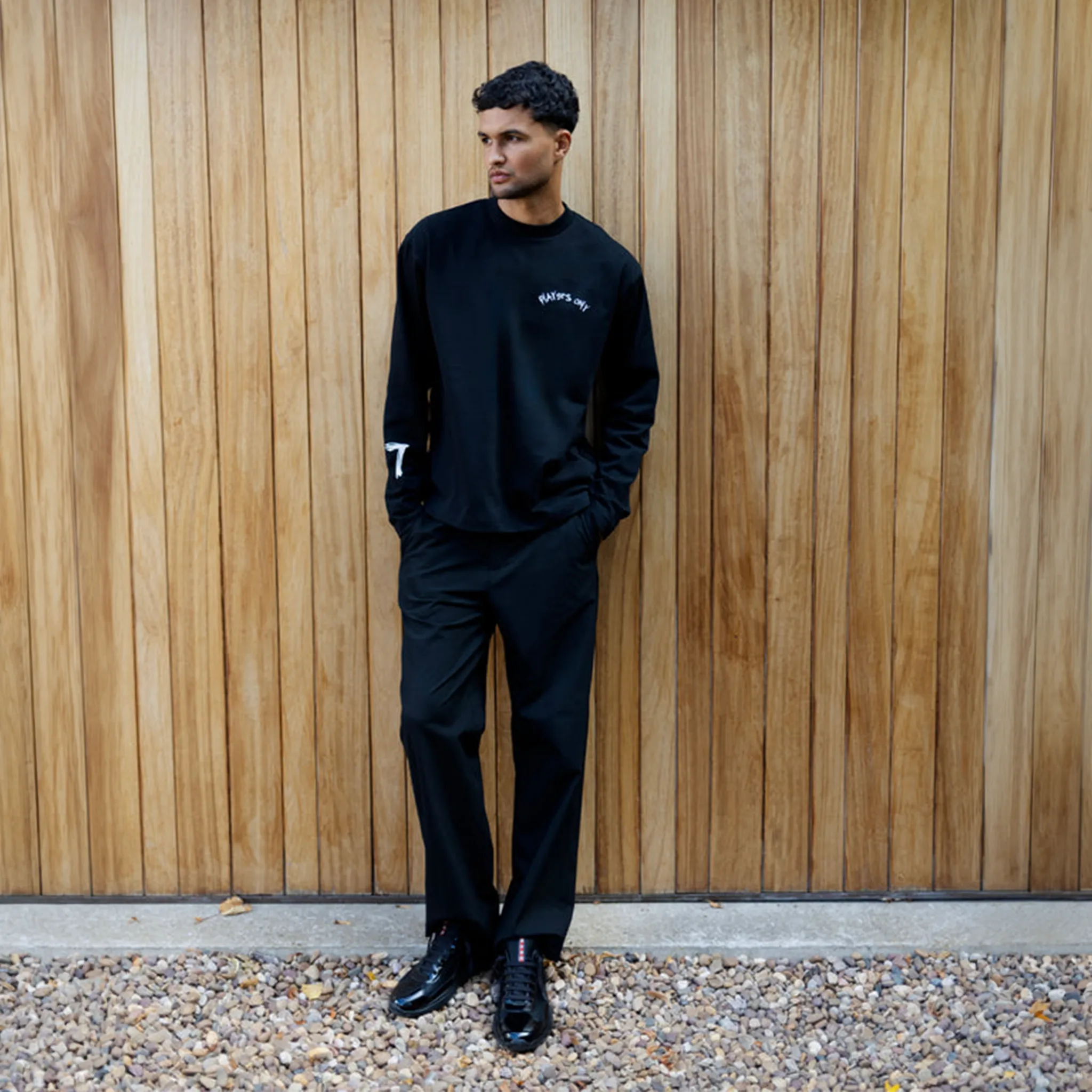 Model front view of Players Only Players Club L/S Black T-Shirt