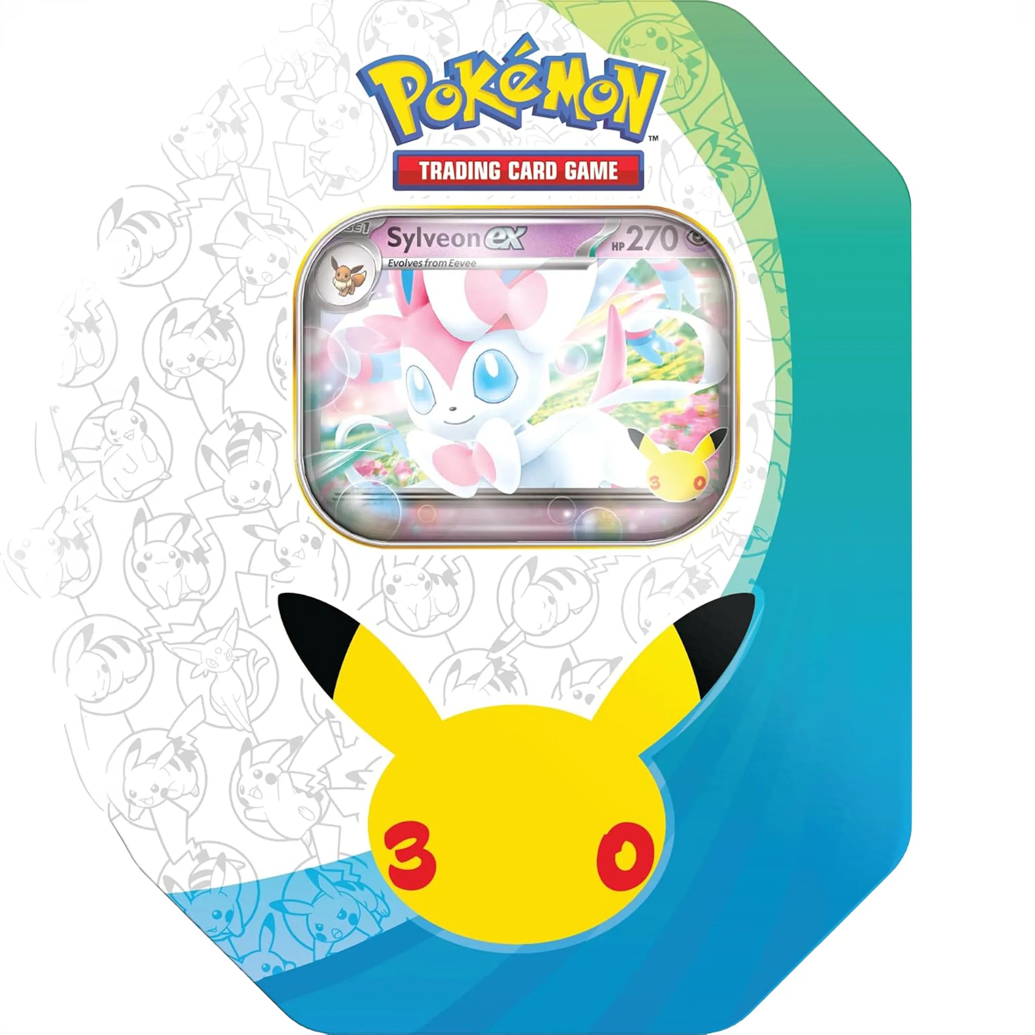 Front View of Pokemon Mega Evolution 30th Celebration Sylveon Ex Tin (2026)