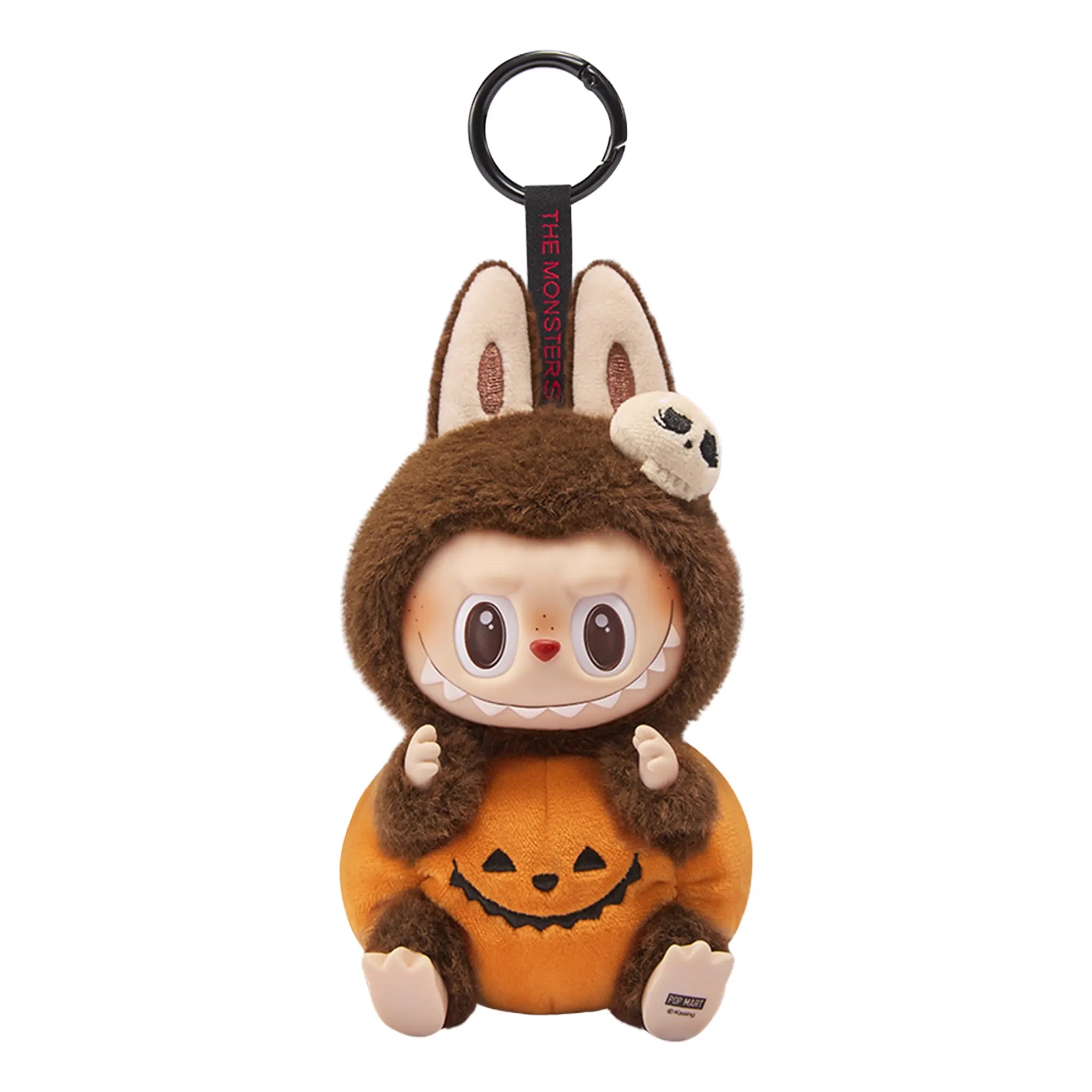 Front View of Pop Mart Labubu Happy Halloween Party Series-Sitting Pumpkin Vinyl Plush Pendant (Single)