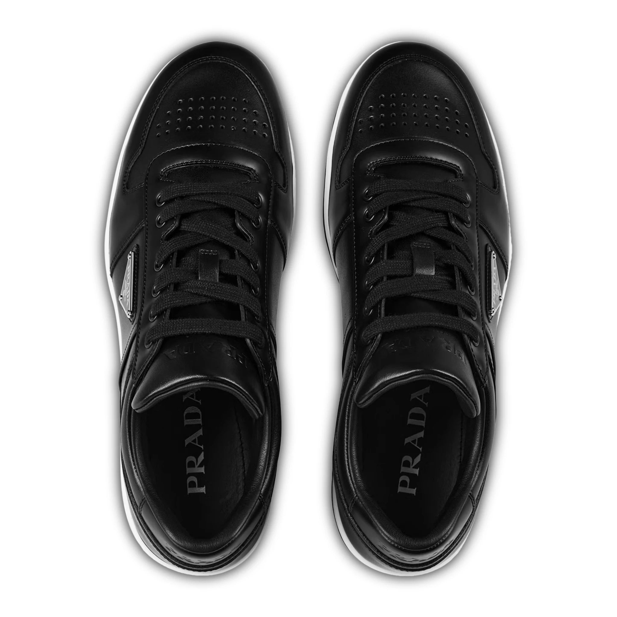 Top view of Prada Downtown Leather Low Top Black Sneaker