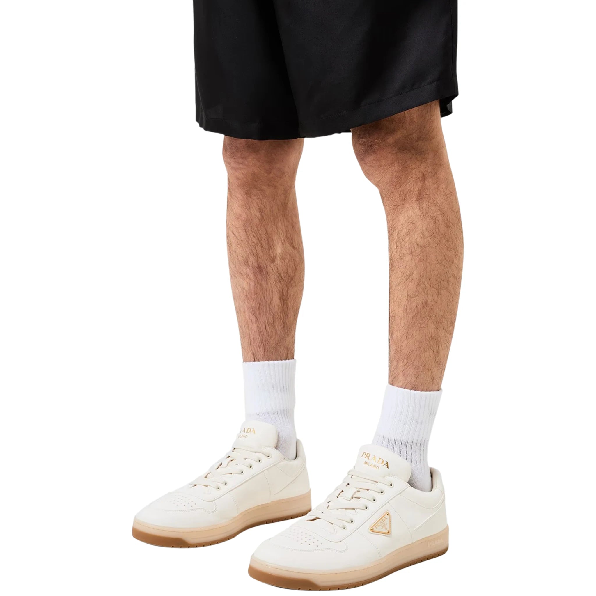 Image of Prada Downtown Leather Low Top White Beige Sneaker