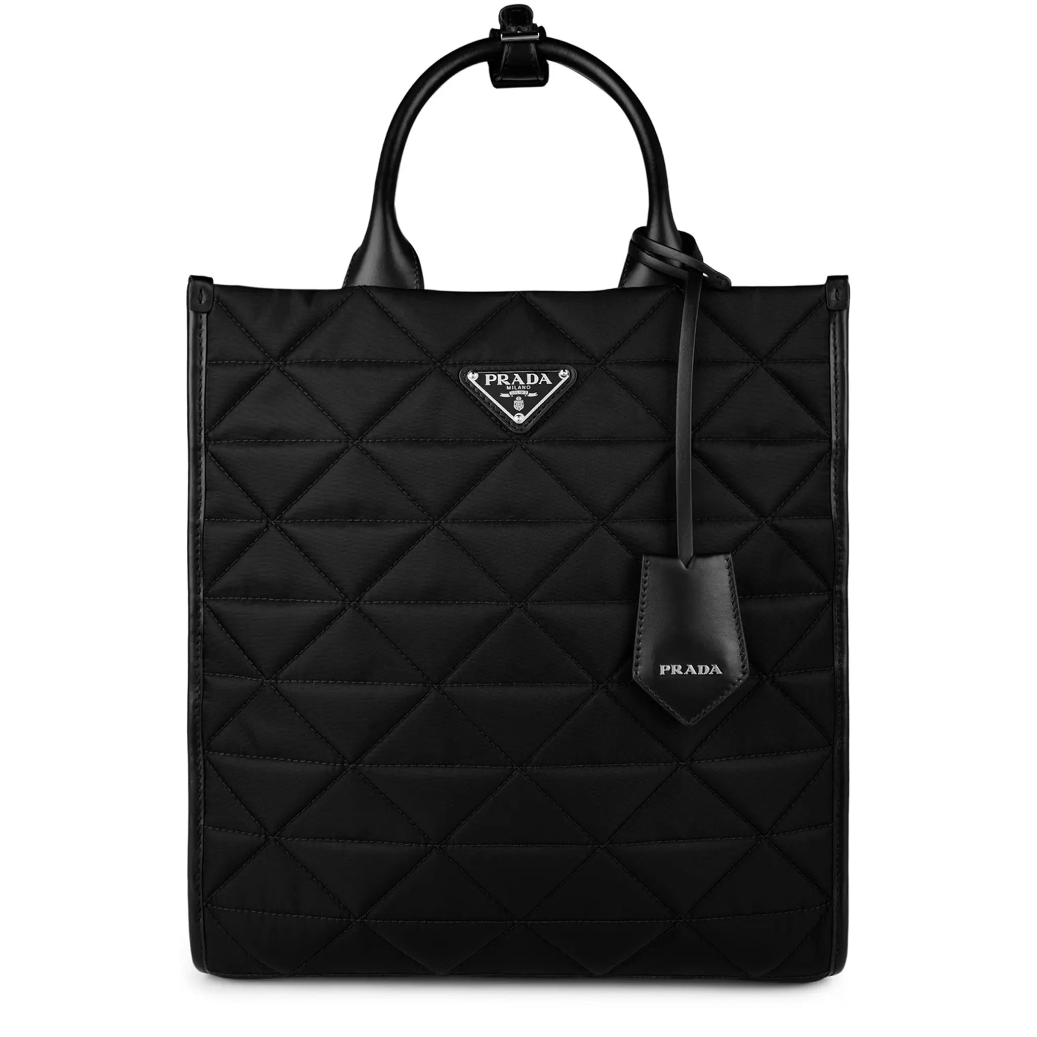 Front view of Prada Large Re Nylon Quilted Black Tote Bag 1BA391VOOM2CNY