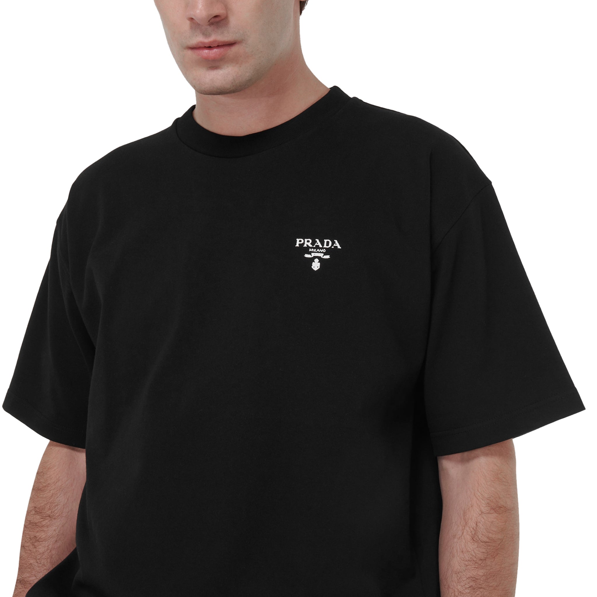 Chest of Prada Logo Re-Nylon Jersey T Shirt Black UJN742_1YYA_F0806_S_202
