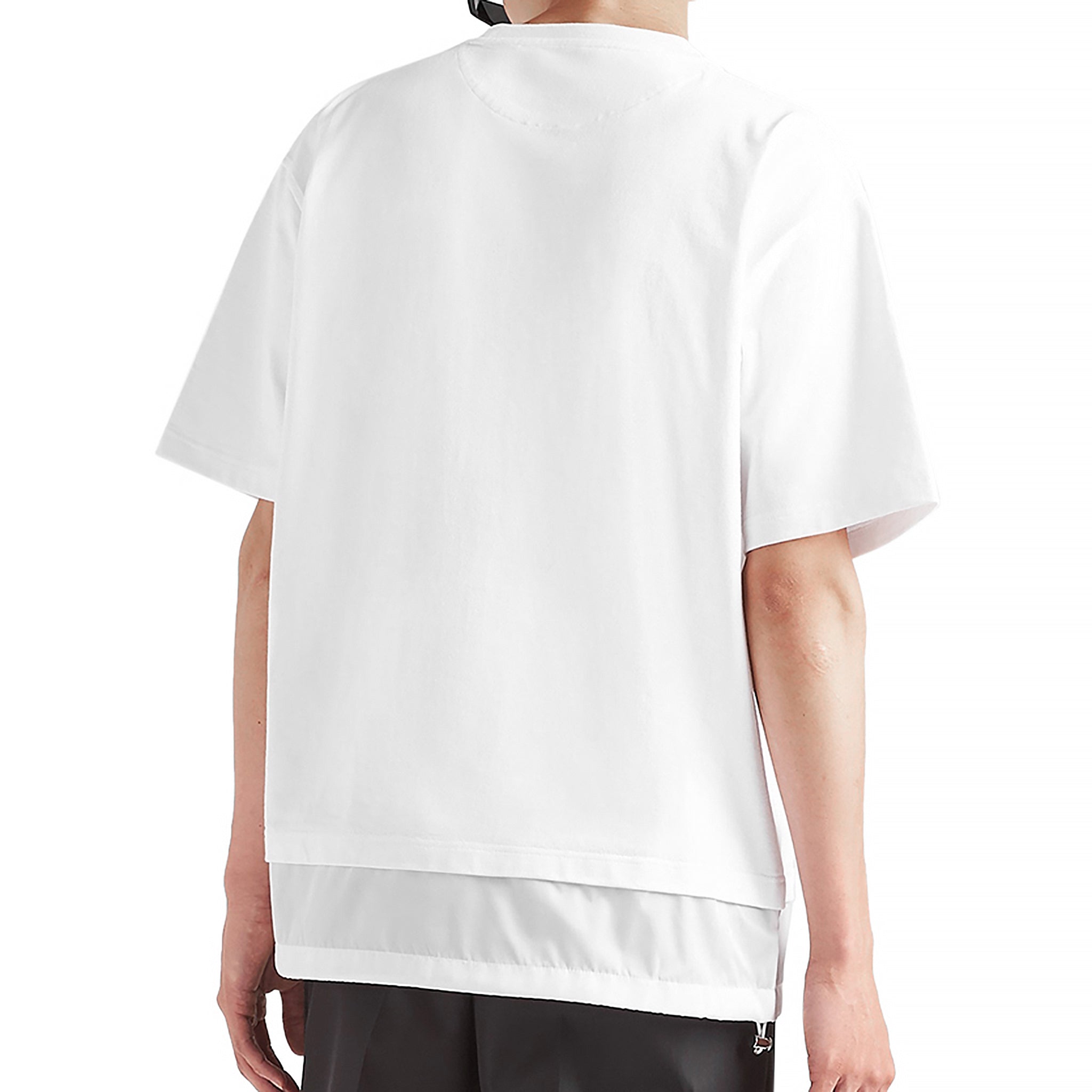 Back model view of Prada Logo Re-Nylon Jersey T Shirt White UJN742_10VP_F0N40_S_202