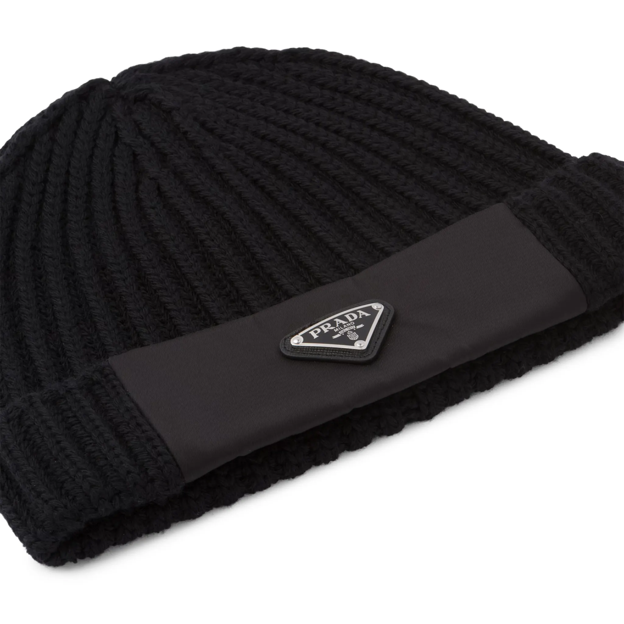 Logo View of Prada Re-Nylon gabardine and wool Black Beanie UMD446_1WTO_F0002_S_202