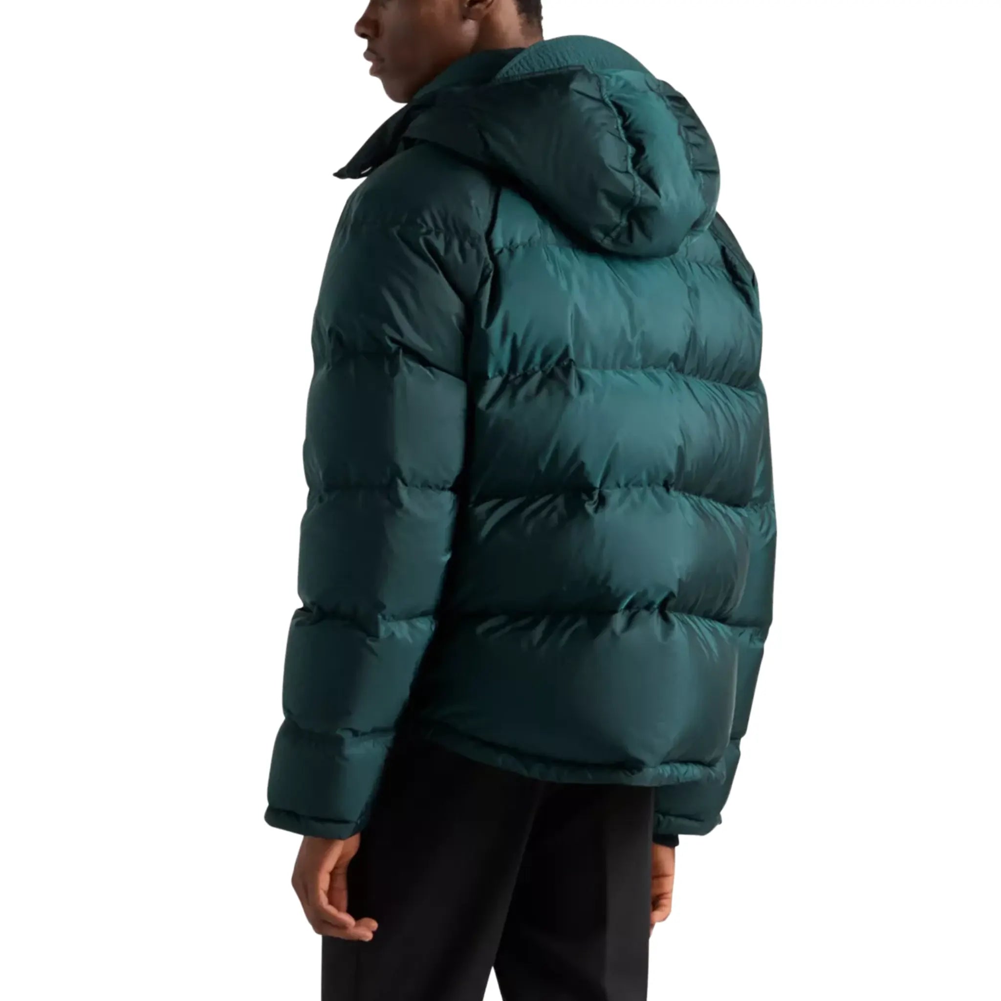 Back View of Prada Re-Nylon Triangle-plaque Cropped Recycled-Nylon Shell-Down Jacket R04388825
