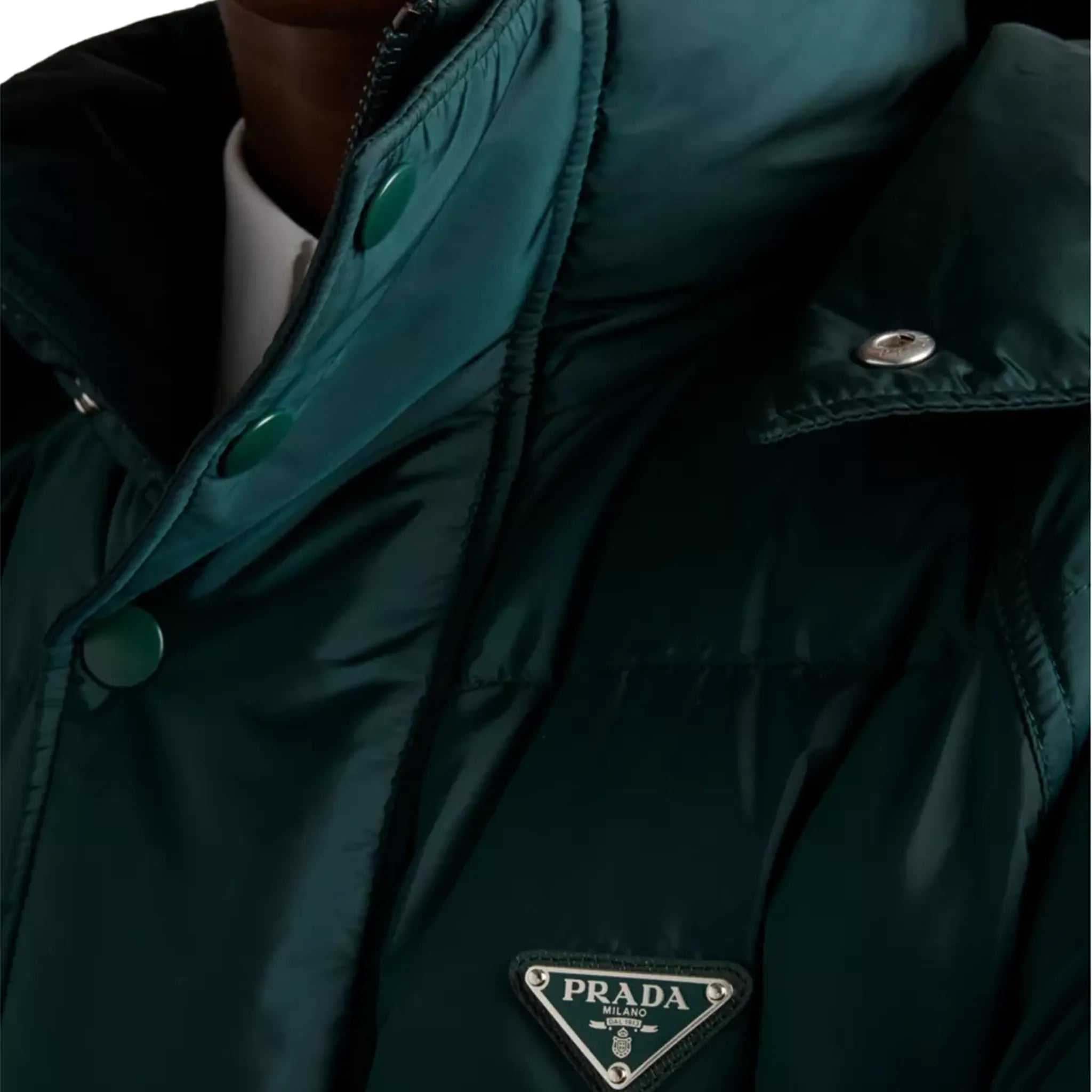 Detailed View of Prada Re-Nylon Triangle-plaque Cropped Recycled-Nylon Shell-Down Jacket R04388825