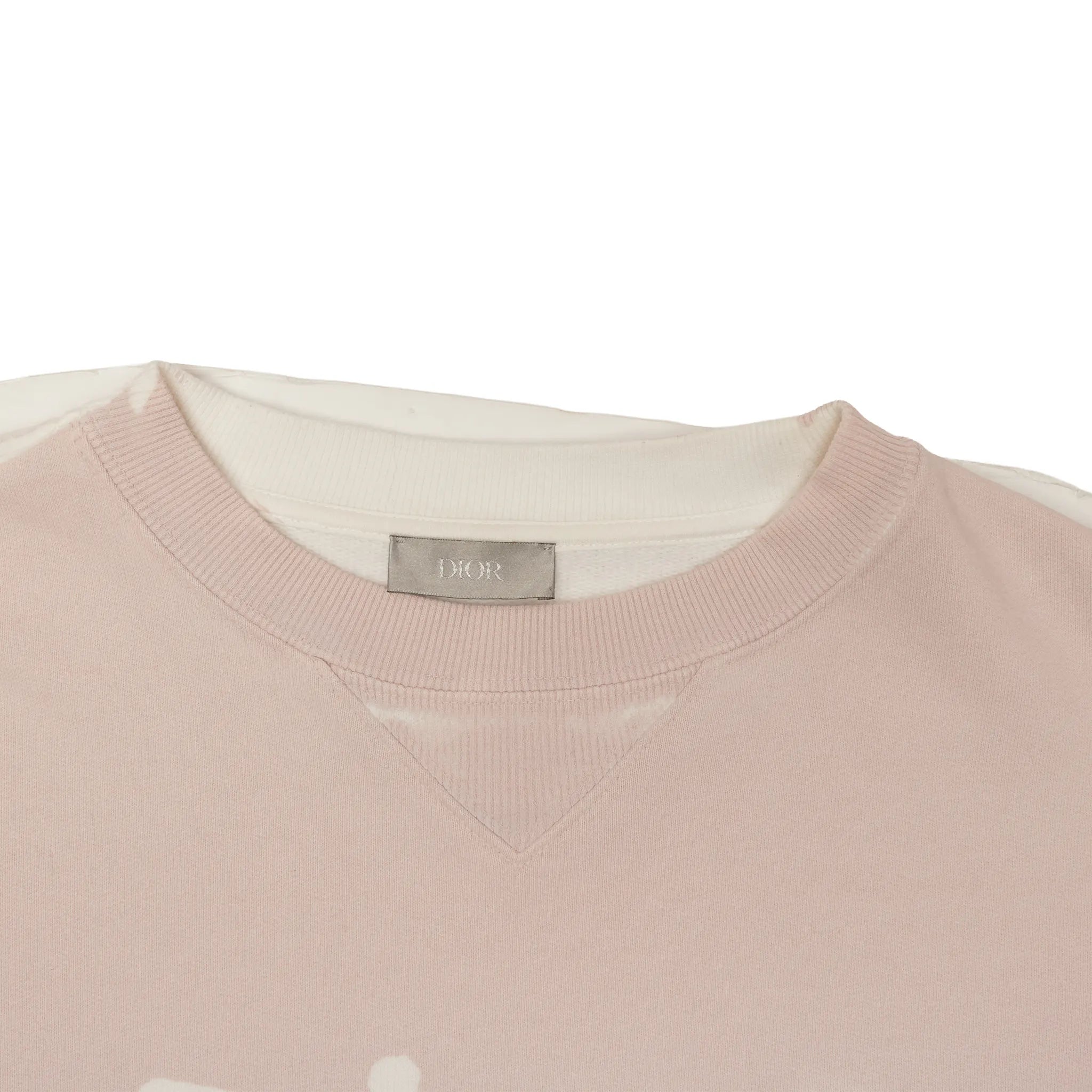 Detailed Neck View of Preloved - Dior x Shawn Stussy Bee Garment-Dyed Pink Sweatshirt 033J604B0531 C400